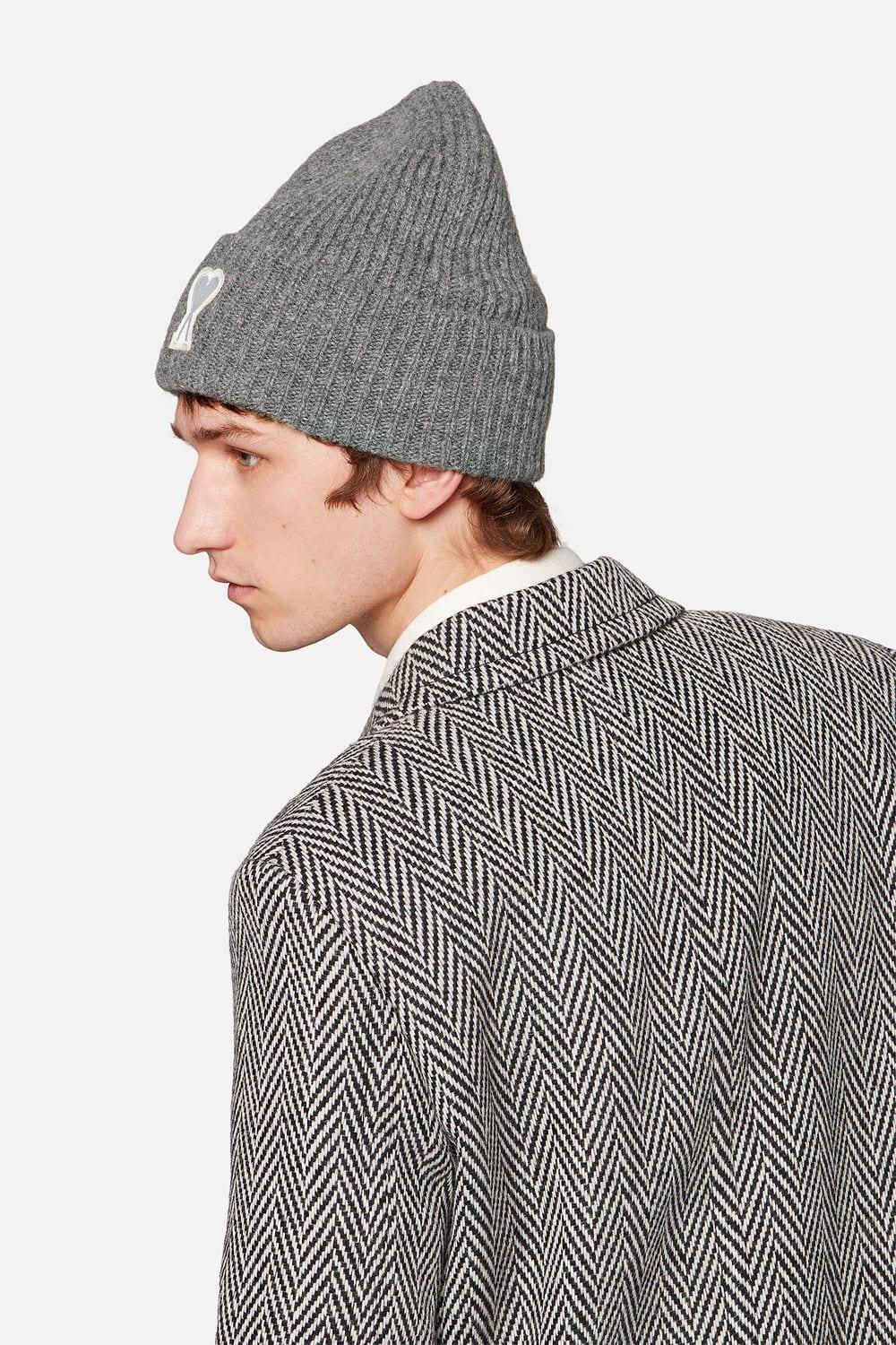 AMI Wool Ami De Coeur Beanie in Grey 