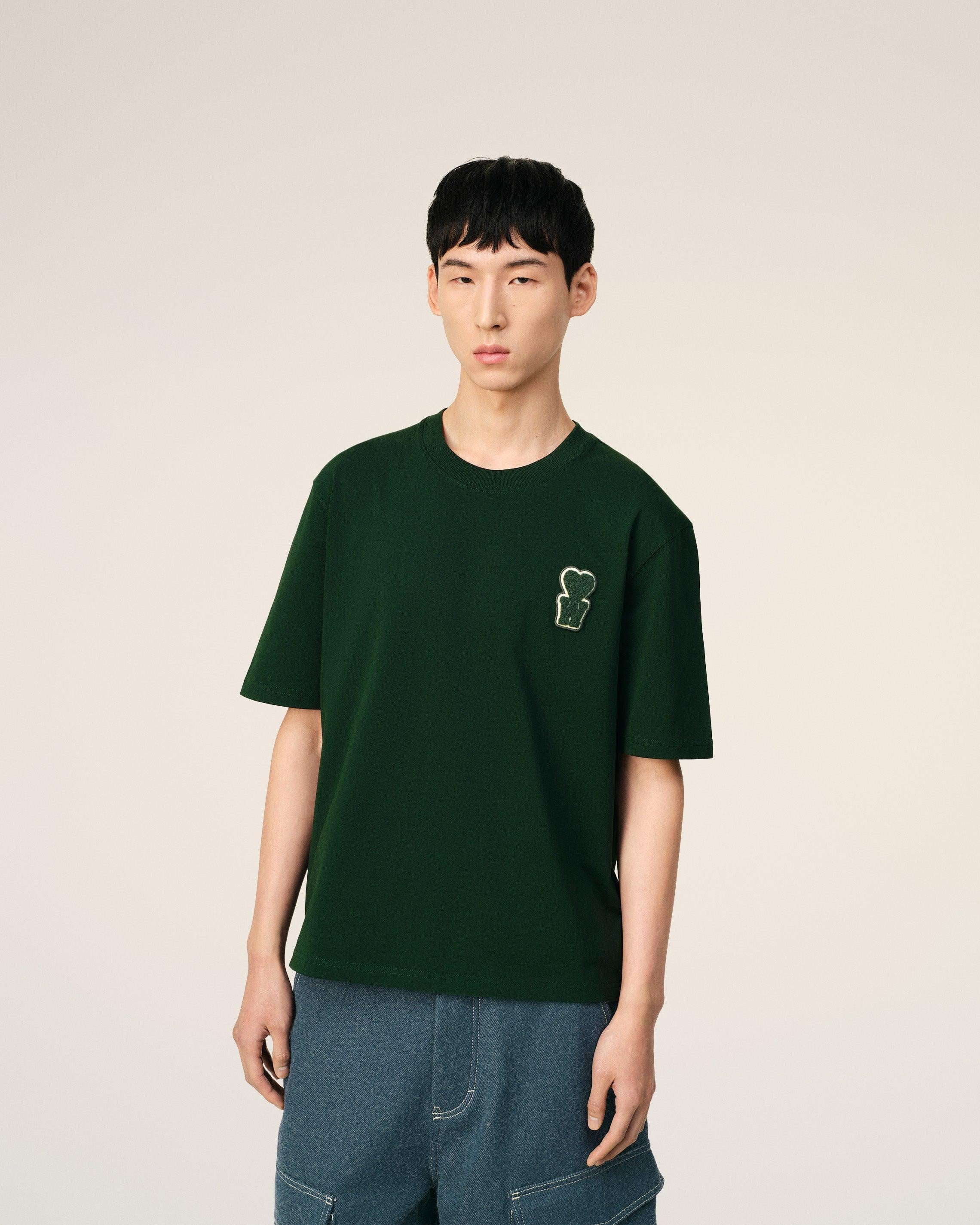 Ami Paris Cotton Boxy Fit T-Shirt With Patch in Green | Lyst