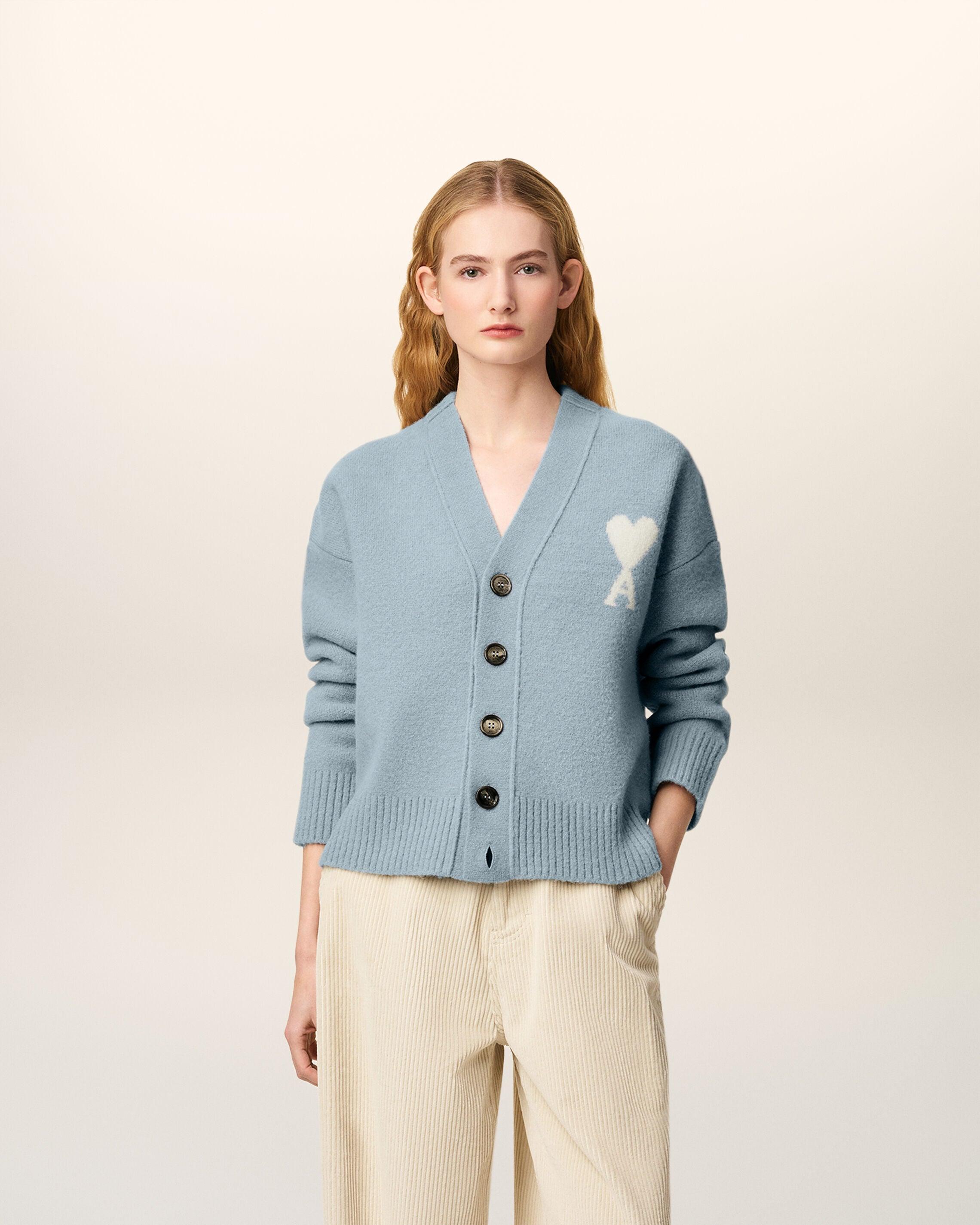 Ami Paris Alpaca Ami De Coeur Cardigan in Blue | Lyst