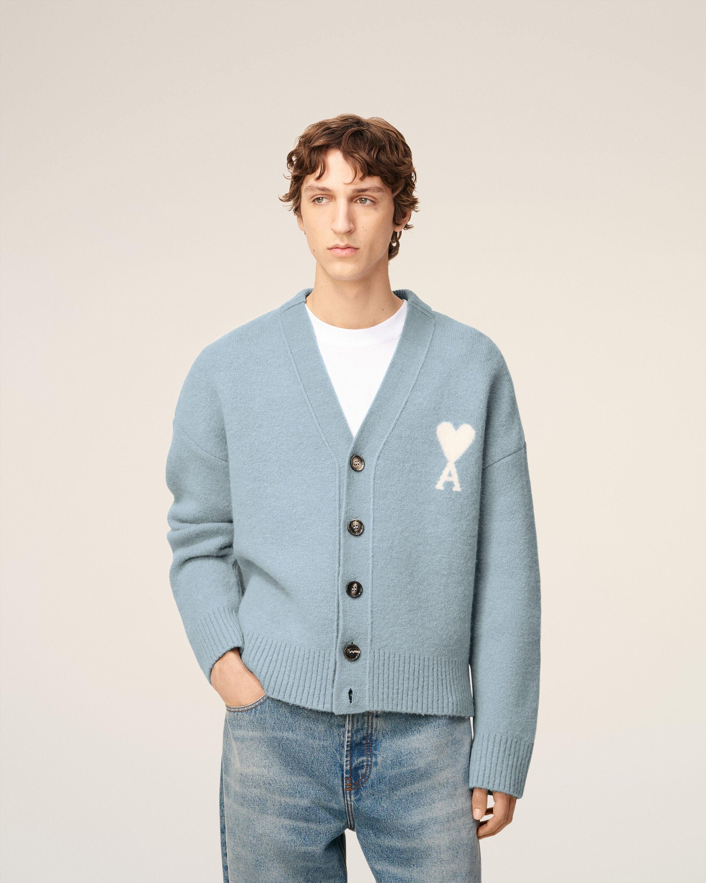 Ami Paris Alpaca Ami De Coeur Cardigan in Blue | Lyst