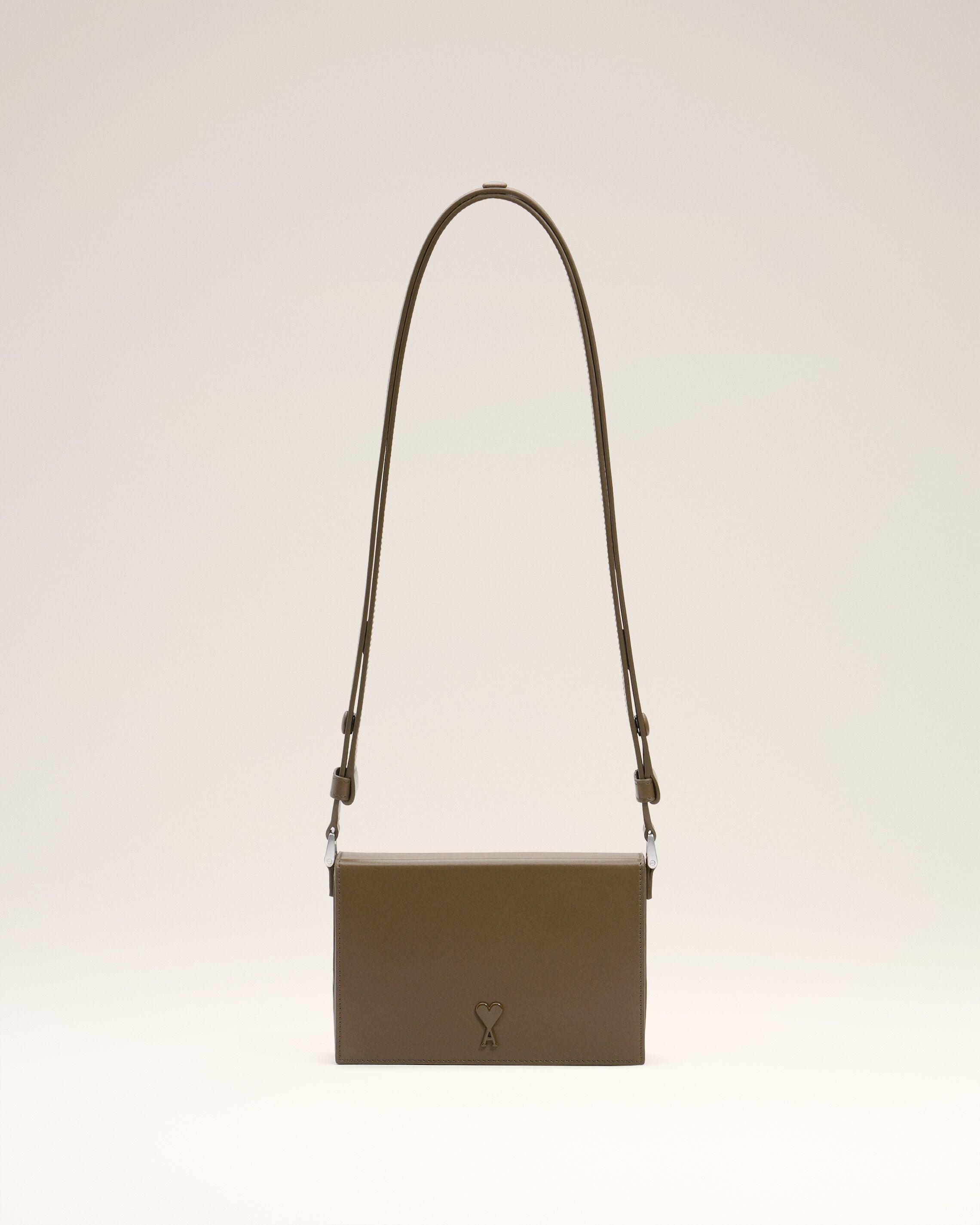 Ami Paris Smooth Leather Ami De Coeur Lunch Box Bag in Natural