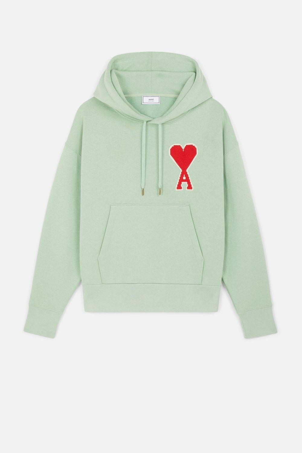 AMI Synthetic Hoodie With Big Ami Coeur Patch in Green for Men - Lyst