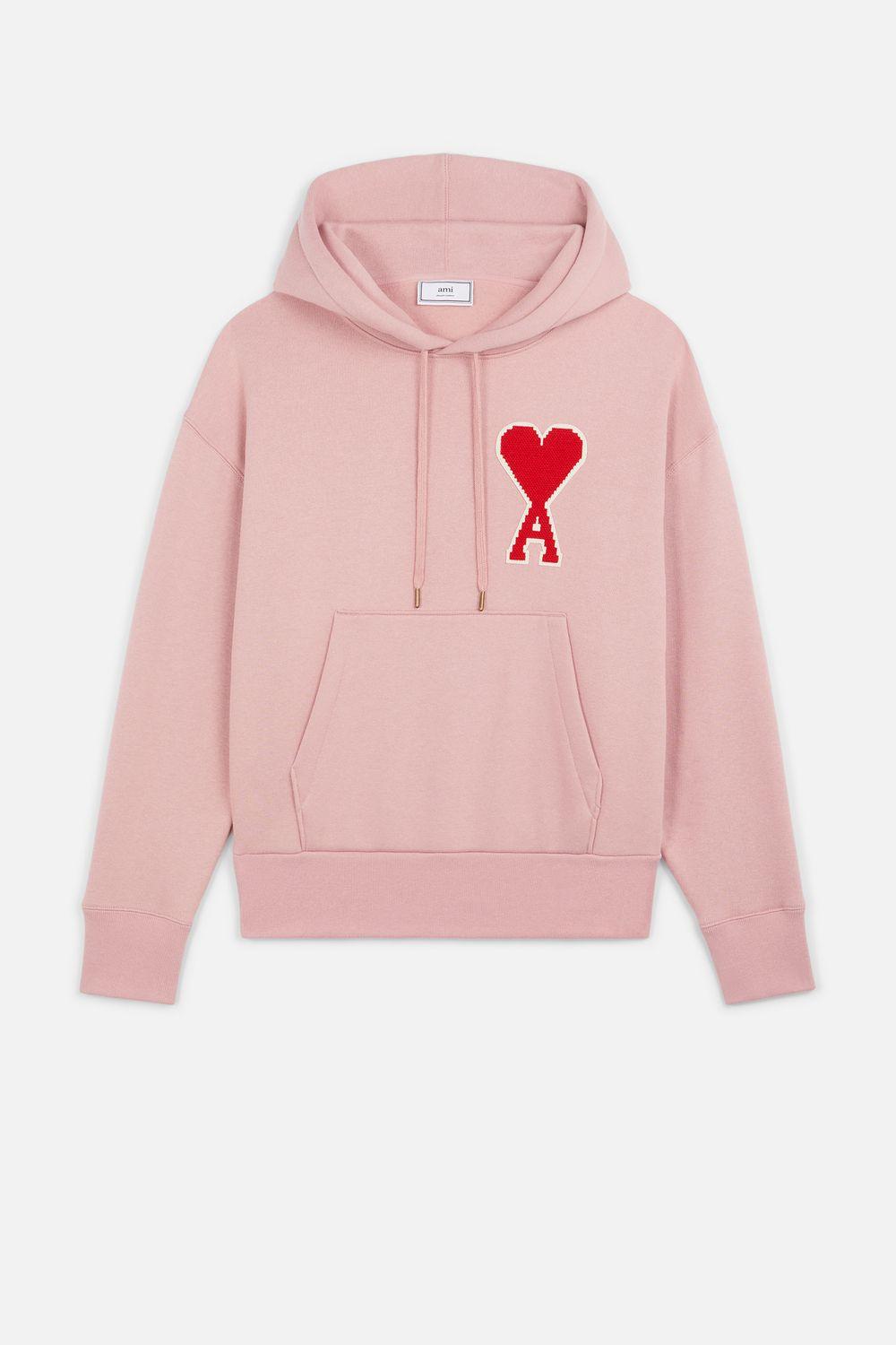 AMI Cotton Hoodie With Big Ami Coeur Patch in Pink for Men - Lyst
