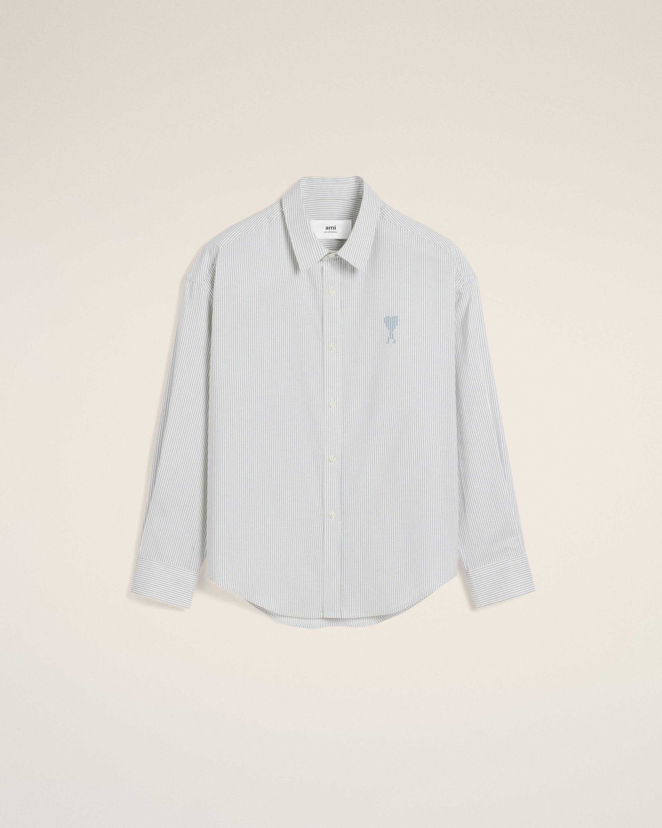 ☆AMI☆Heart Logo Boxy Fit Shirt シャツ 正規品 AMI Paris Men's Boxy Fit Heart Stripe Shirt in Chalk/Black AMI