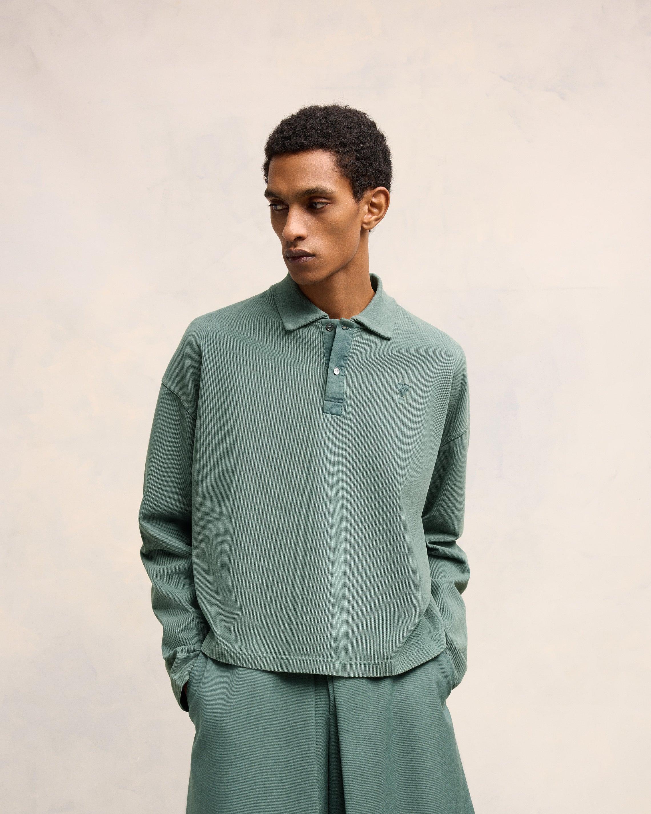 Ami Paris Ami De Coeur Long Sleeves Polo in Green | Lyst Australia
