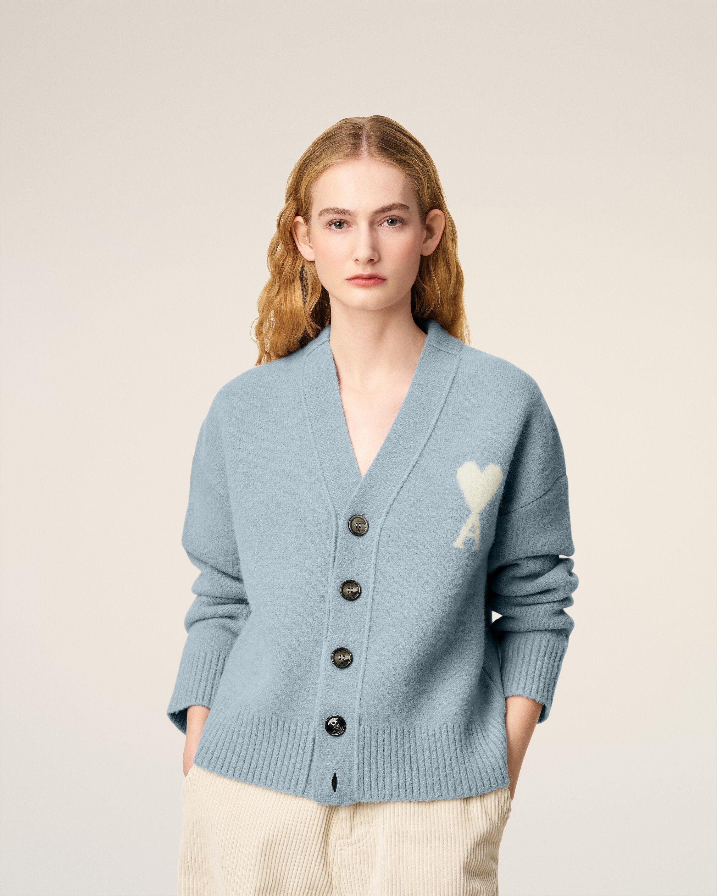 Ami Paris Alpaca Ami De Coeur Cardigan in Blue | Lyst