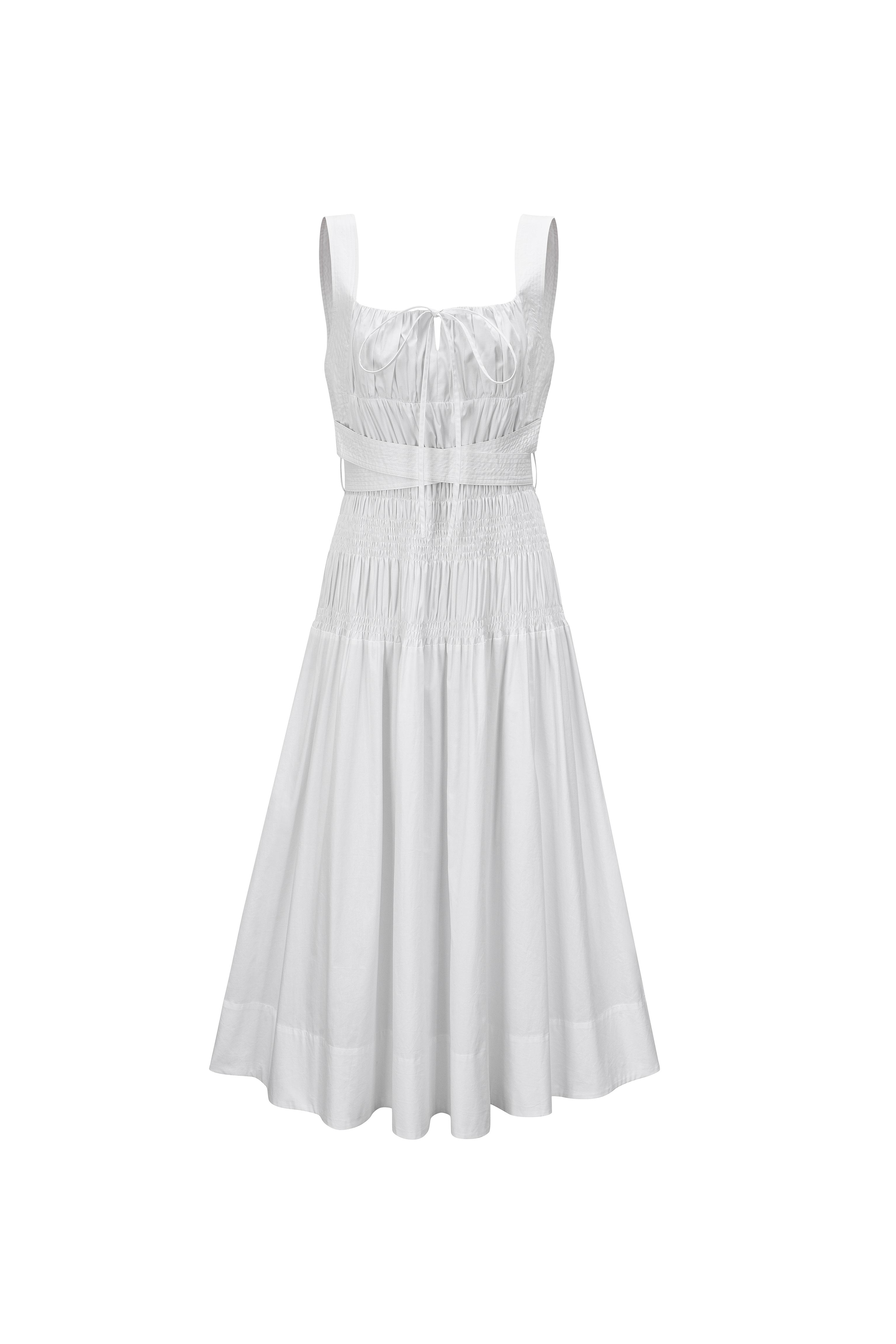 Amy Lynn Cotton Juno White Shirred Waist Midi Dress | Lyst