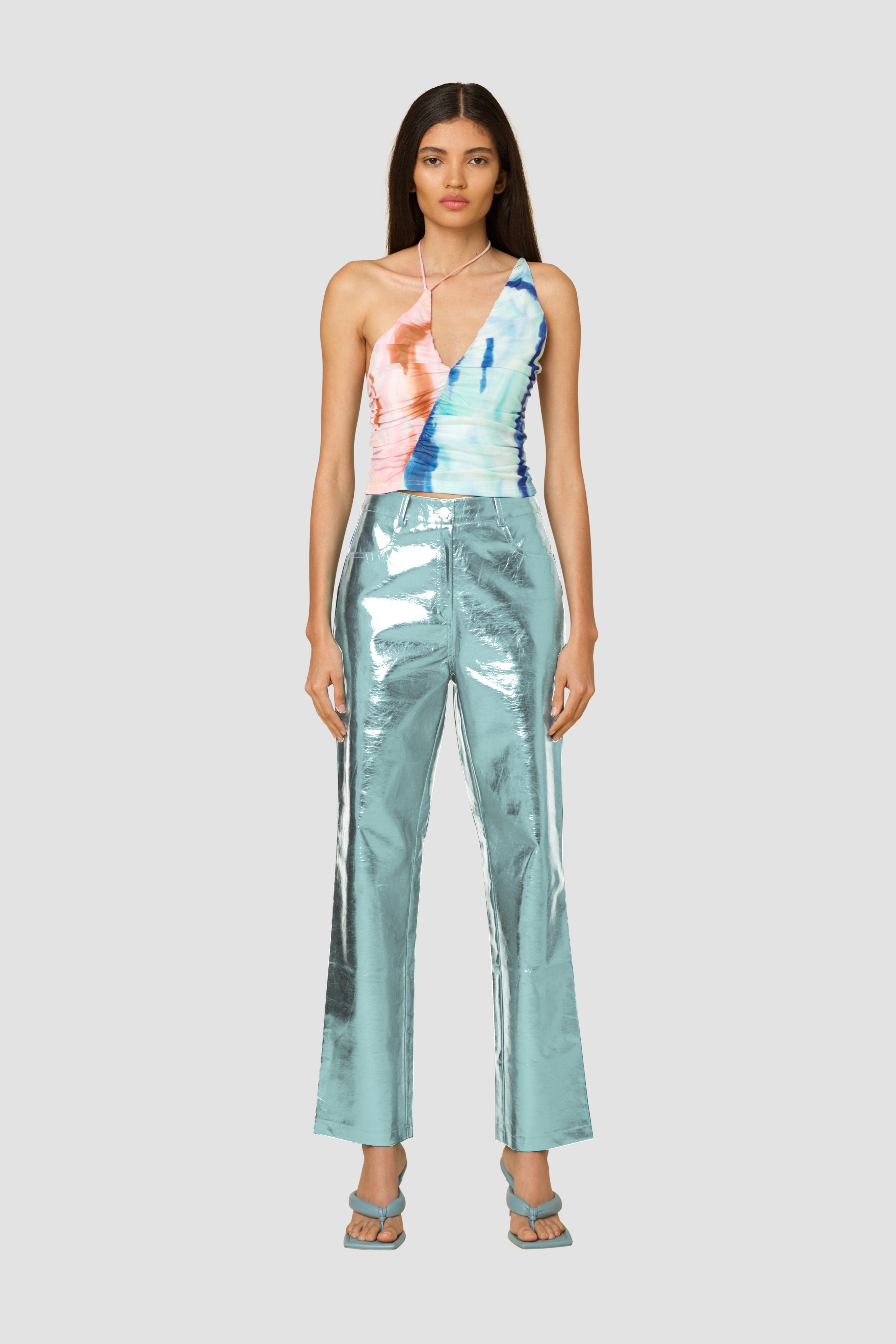 Amy Lynn Synthetic Lupe Ice Blue Metallic Trousers | Lyst