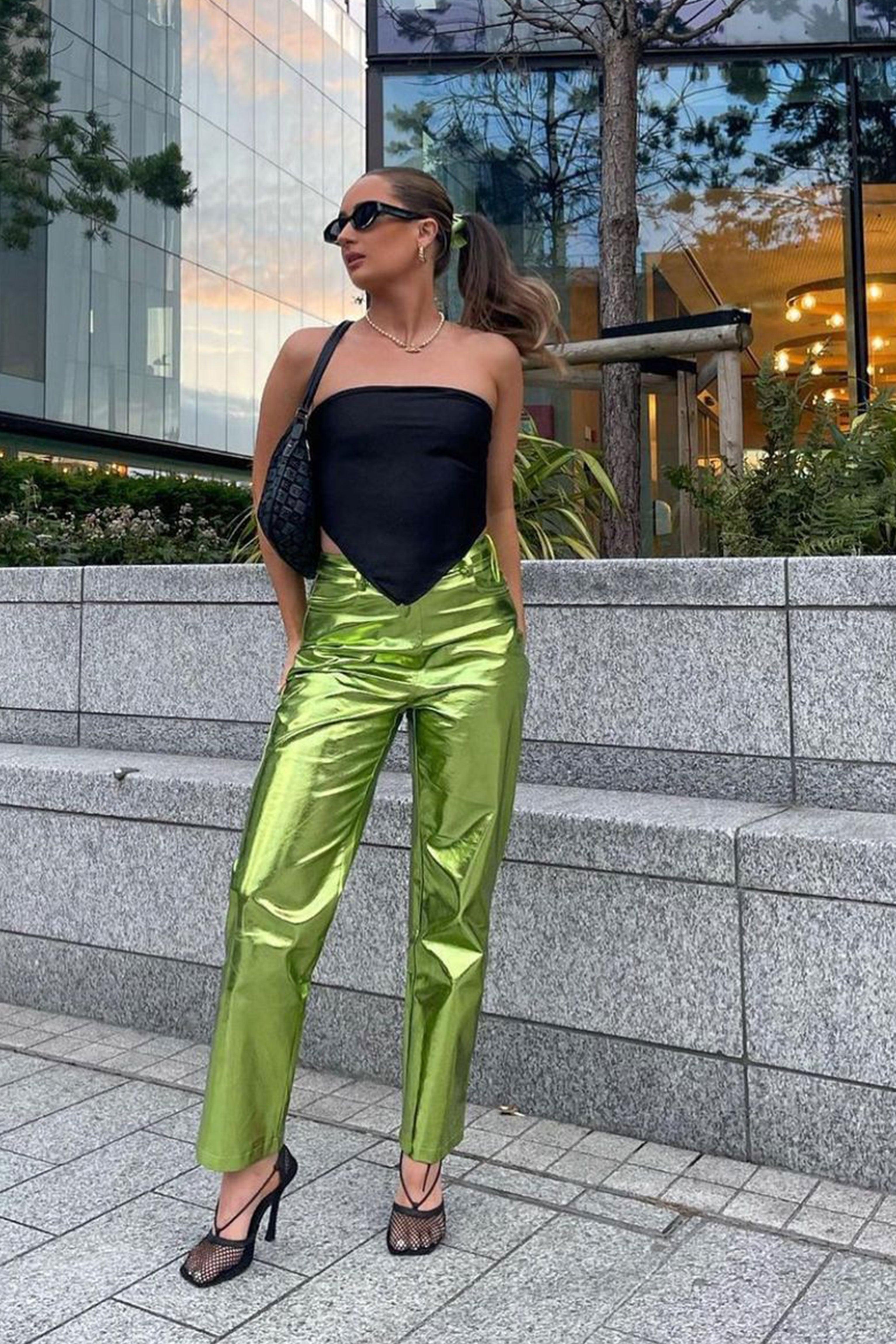 Amy Lynn Lupe Green Metallic Trousers | Lyst