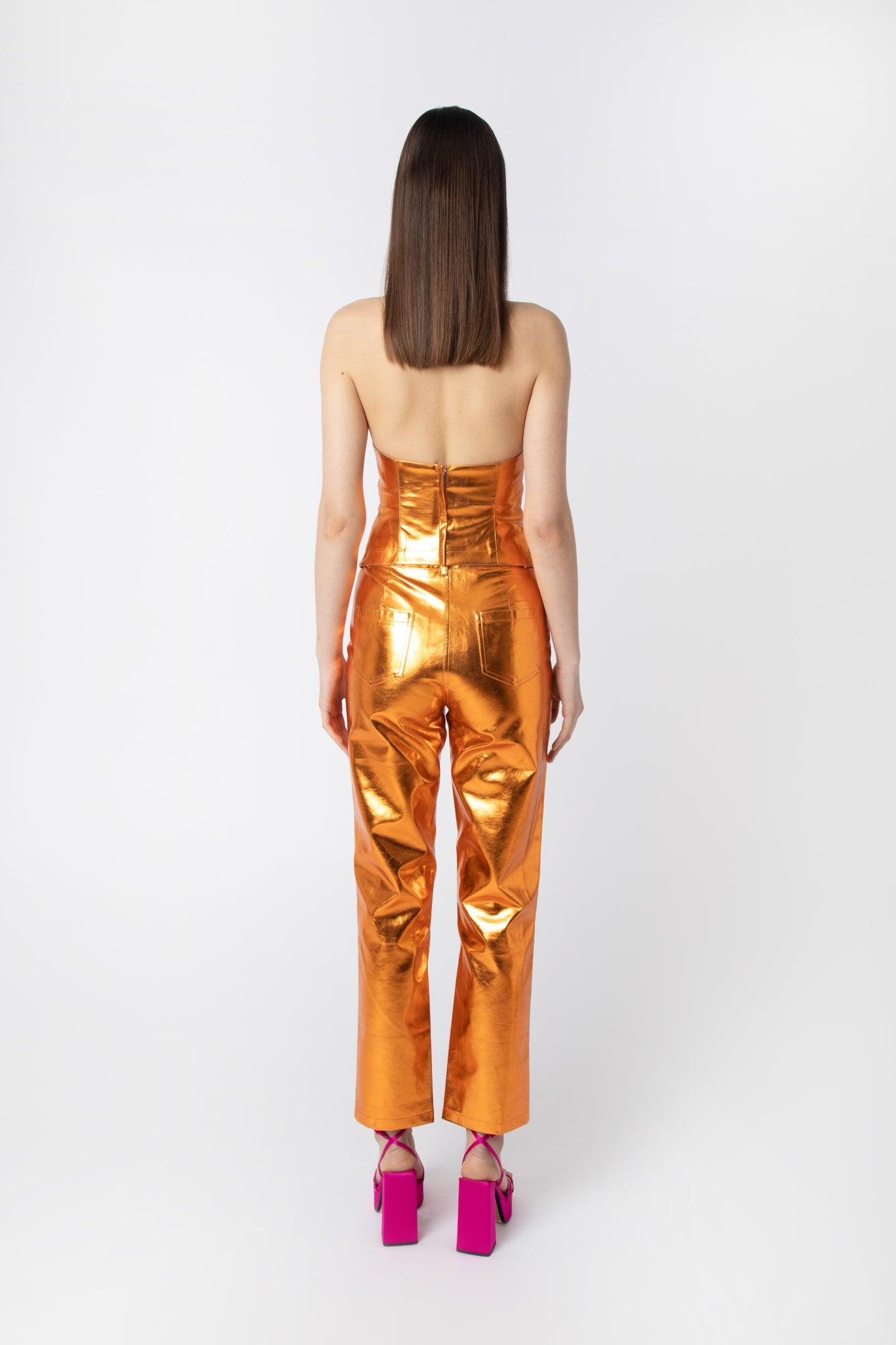 Amy Lynn Lupe Orange Metallic Trousers | Lyst