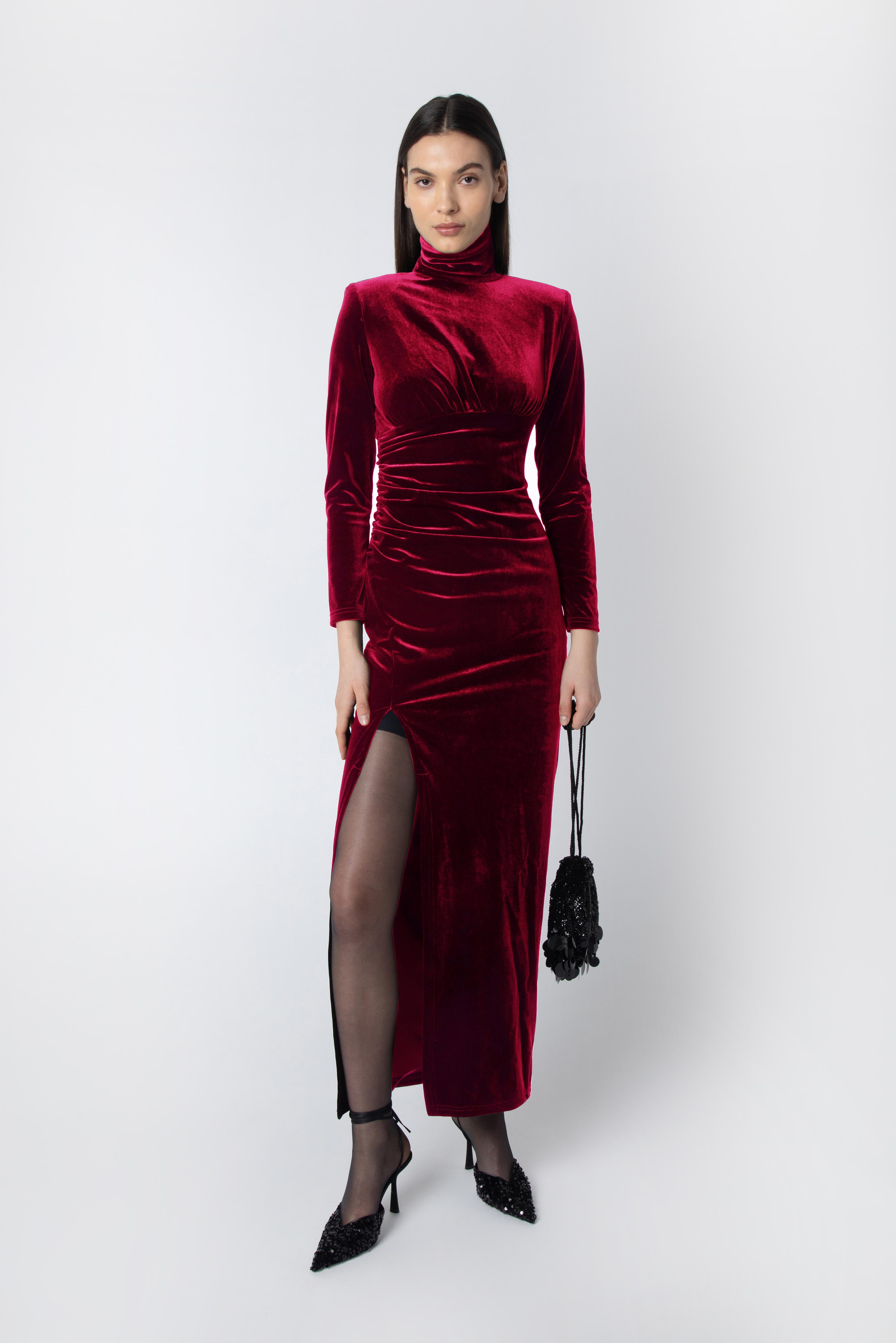 Amy Lynn Sharron Burgundy Velvet Long Sleeve Dress in Red | Lyst