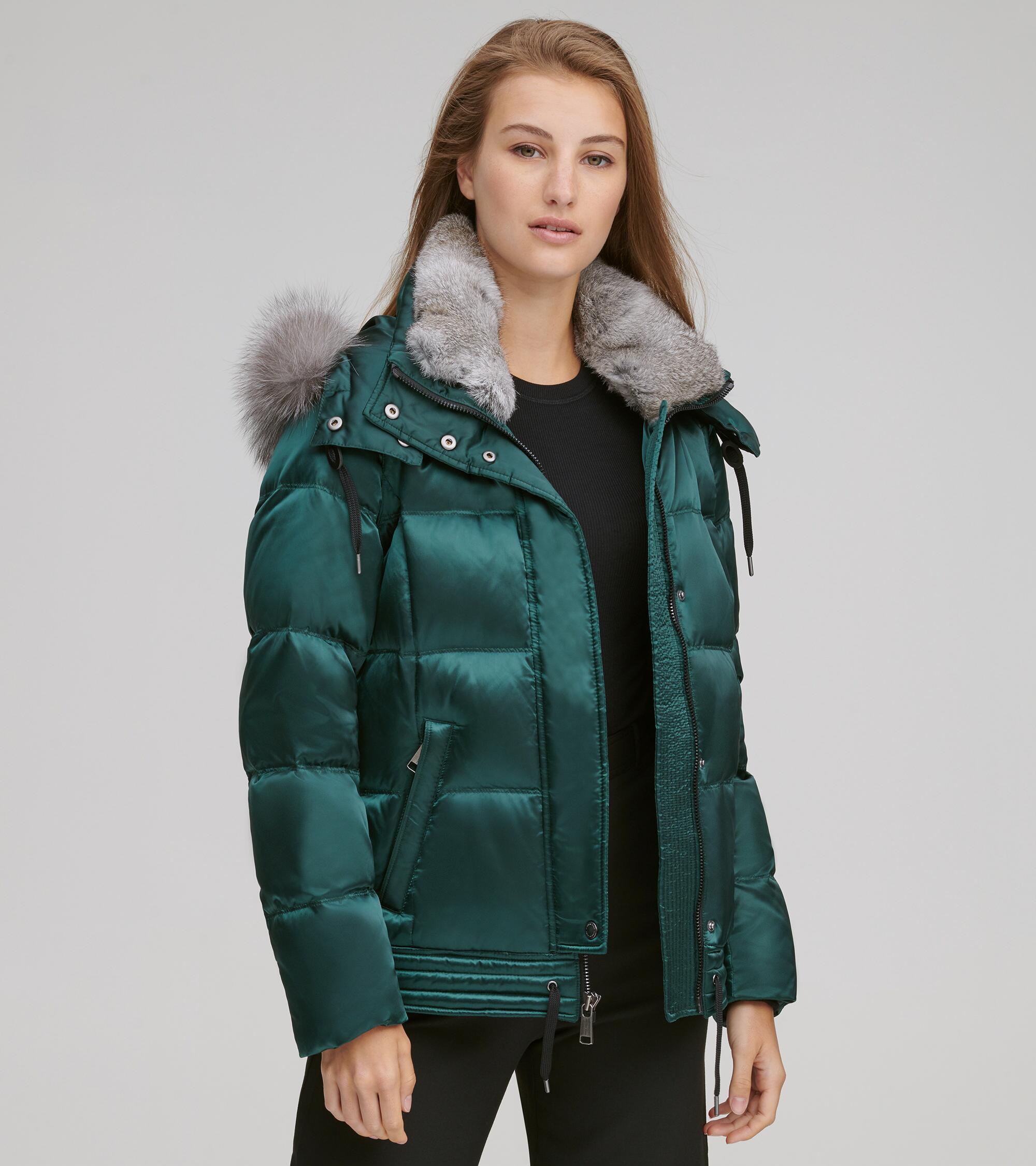 andrew marc lillie rabbit & fox fur trim down coat