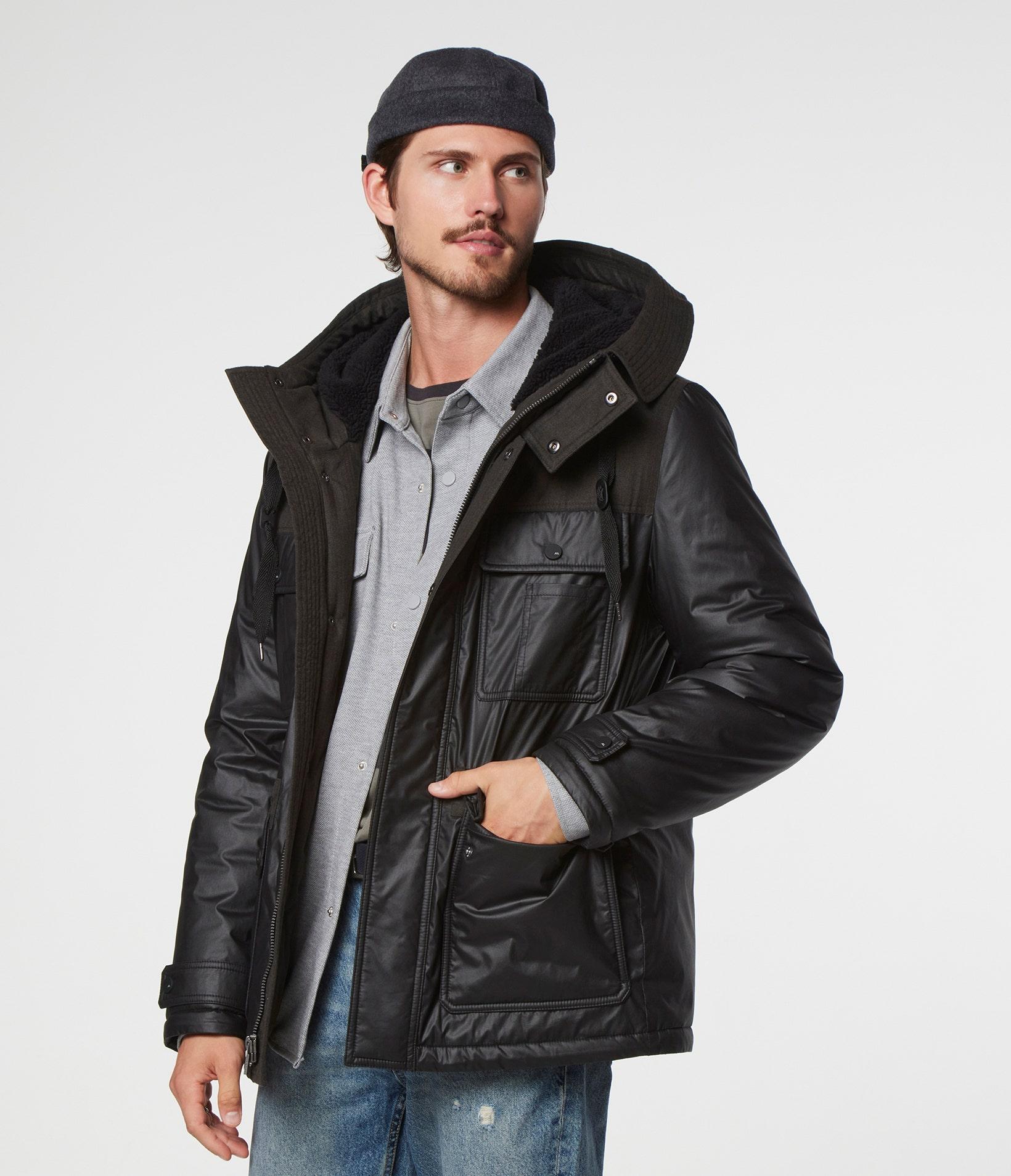 Andrew Marc Harrigan Parka Jacket With Sherpa Hood in Black | Lyst