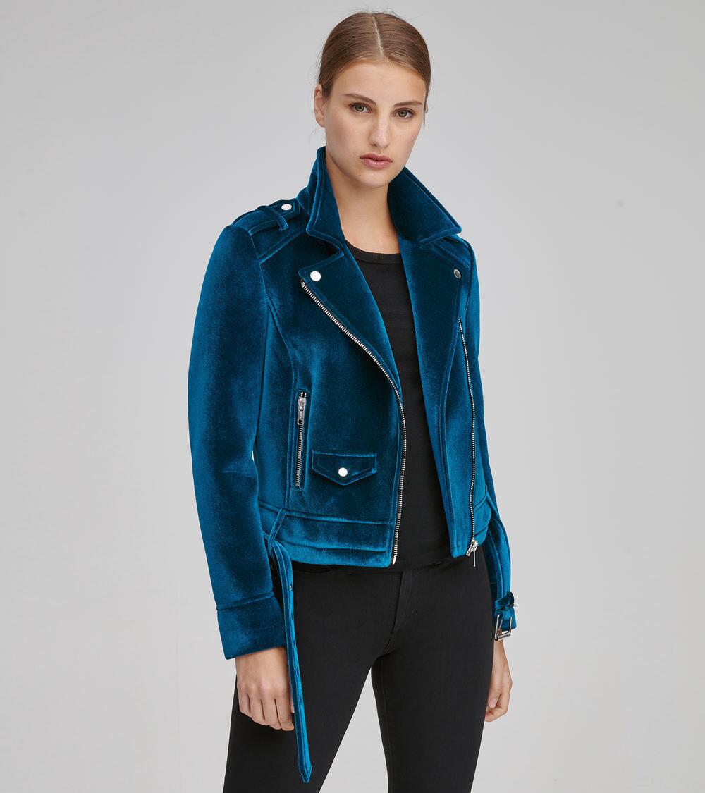 teal moto jacket