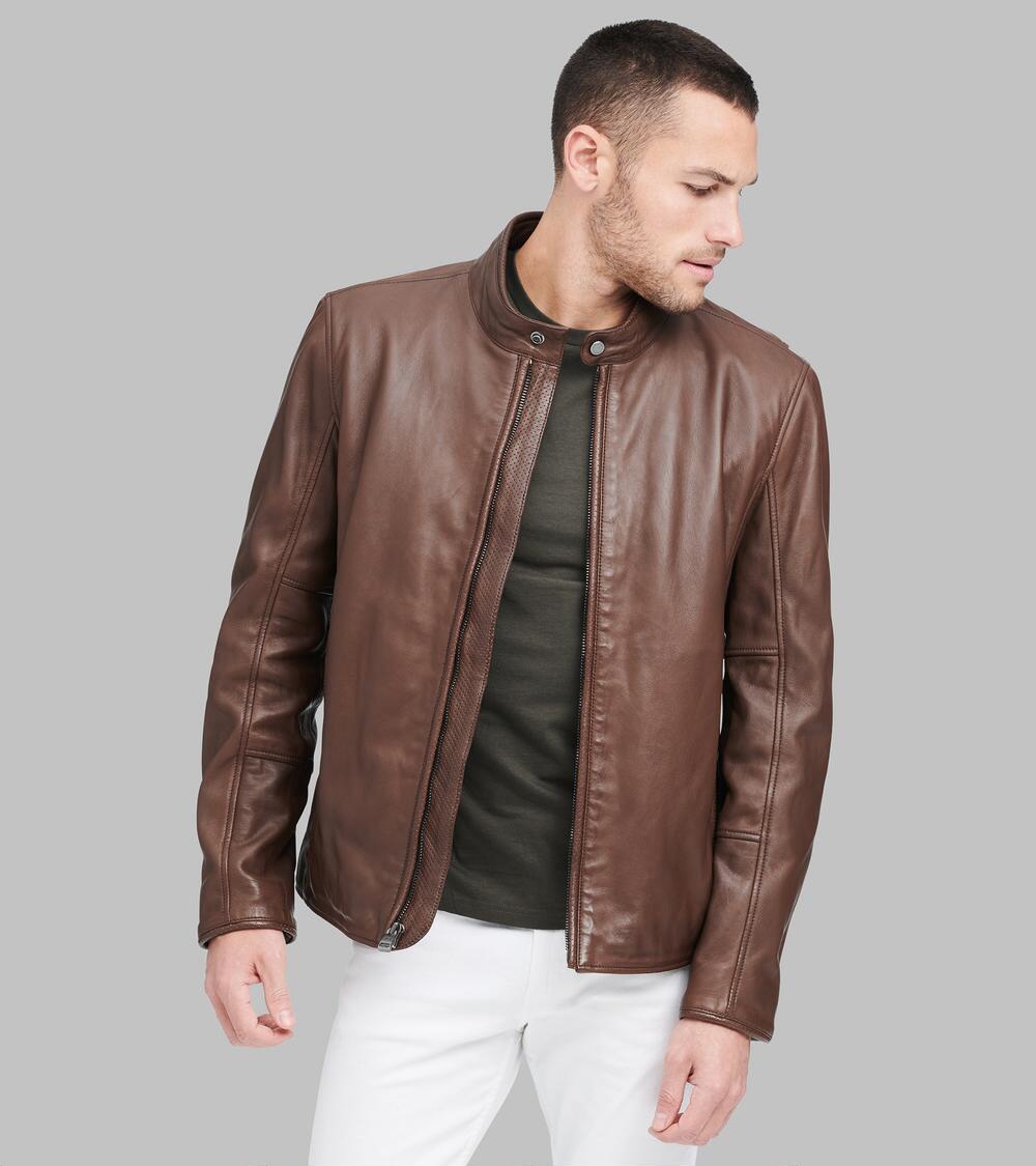 Andrew Marc Brown Horace Classic Leather Moto Jacket For Men