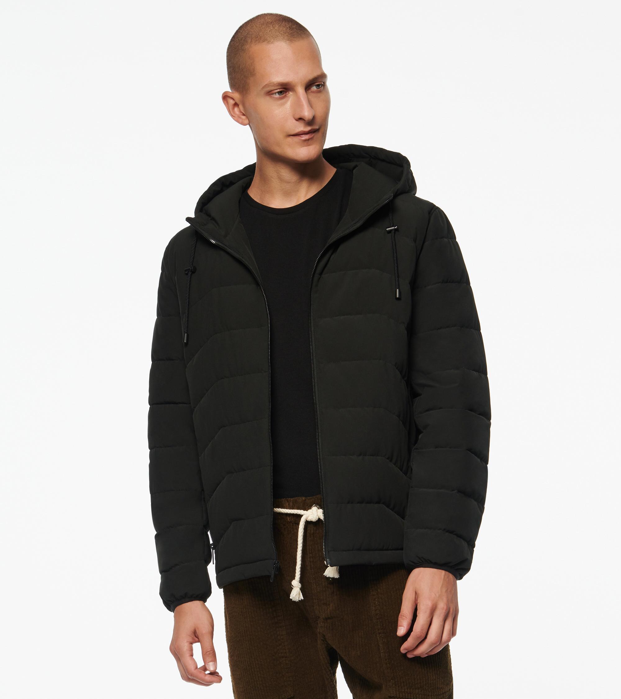 packable stretch down hooded jacket