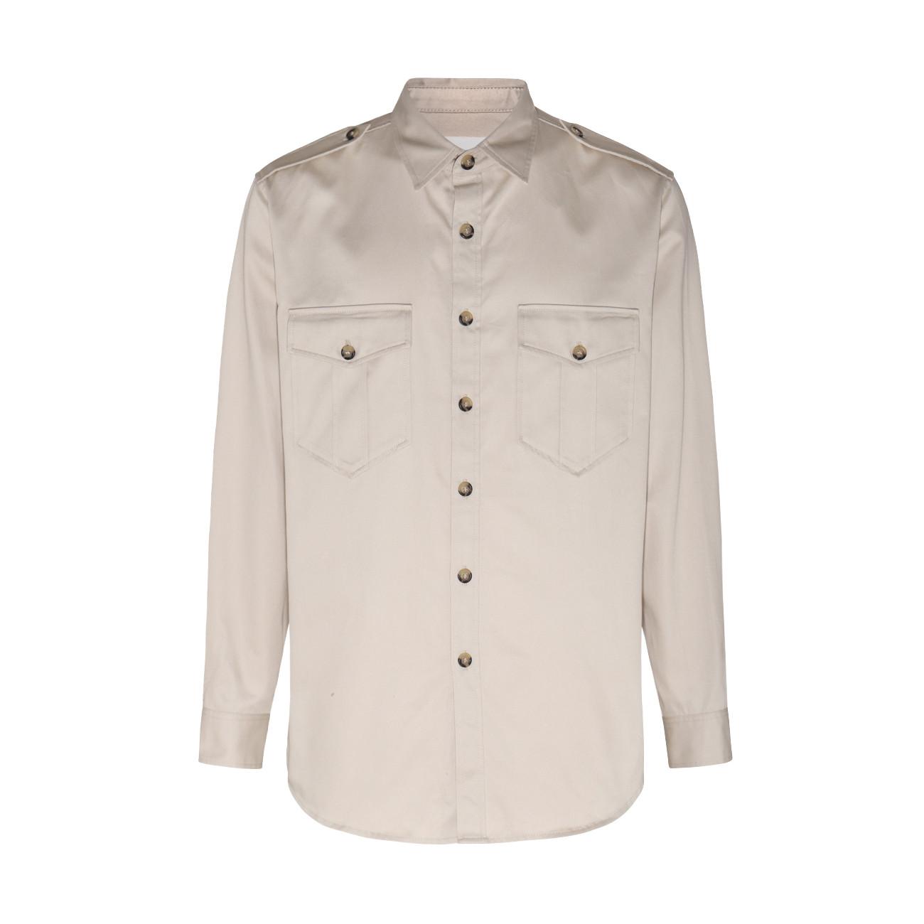 White Classic Collar Long Sleeves Shirt with Pocket and Side Logo