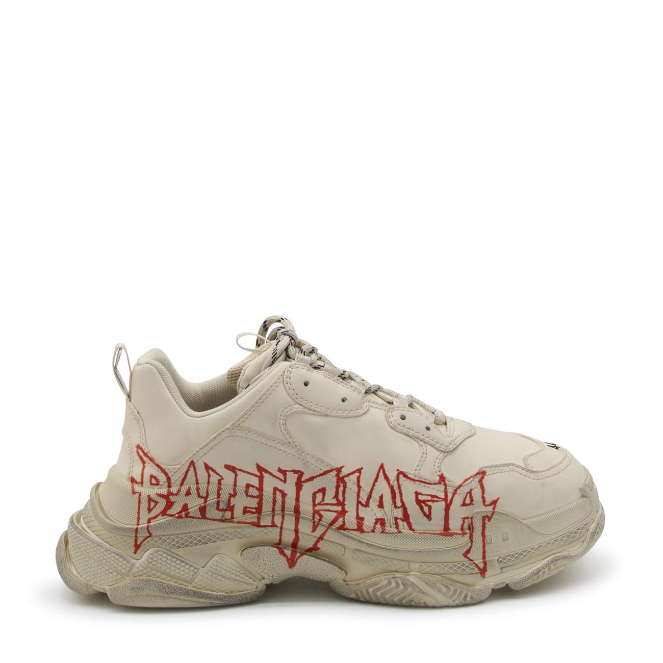 Balenciaga Cream Red And Black Leather Triple S Sneakers for Men