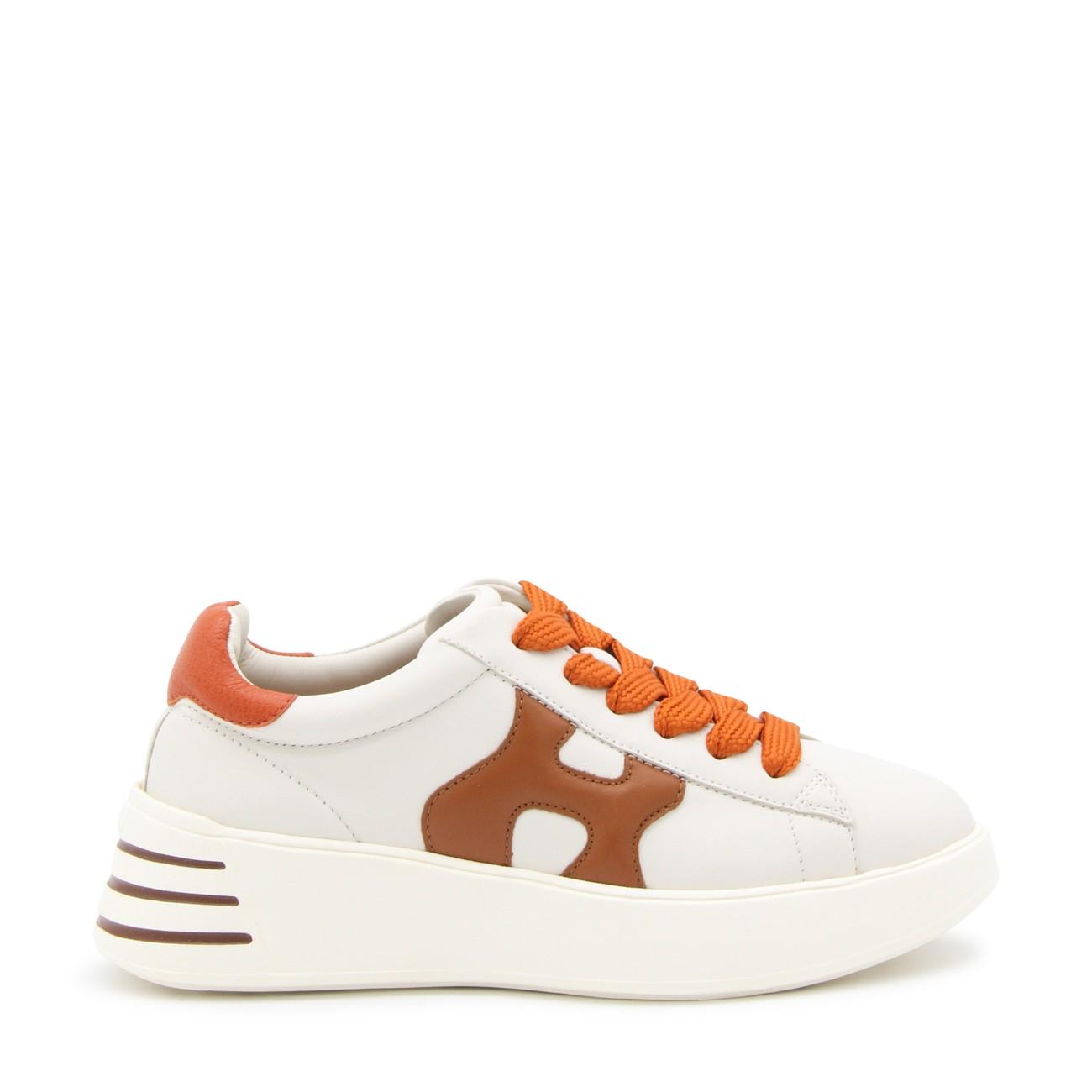 Hogan White, Orange And Brown Leather Rebel Sneakers | Lyst