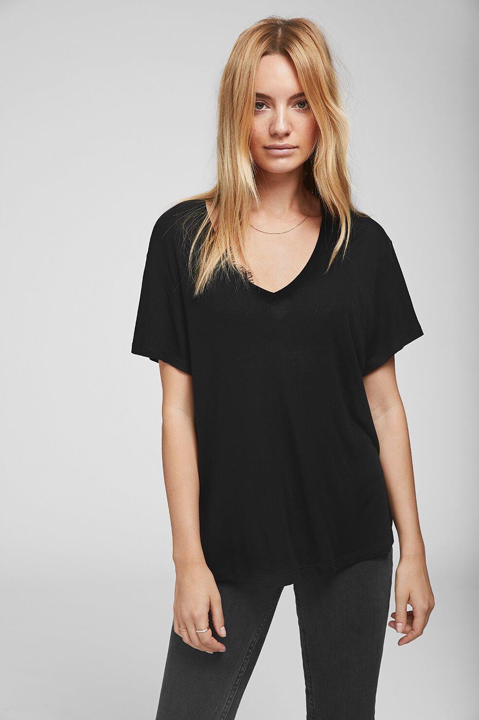 Anine Bing Deep V-neck T-silk Shirt in 