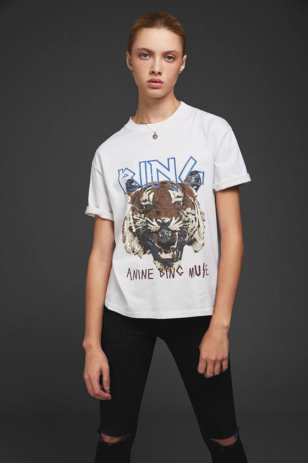 Anine Bing Tiger Cotton T-shirt in White - Lyst