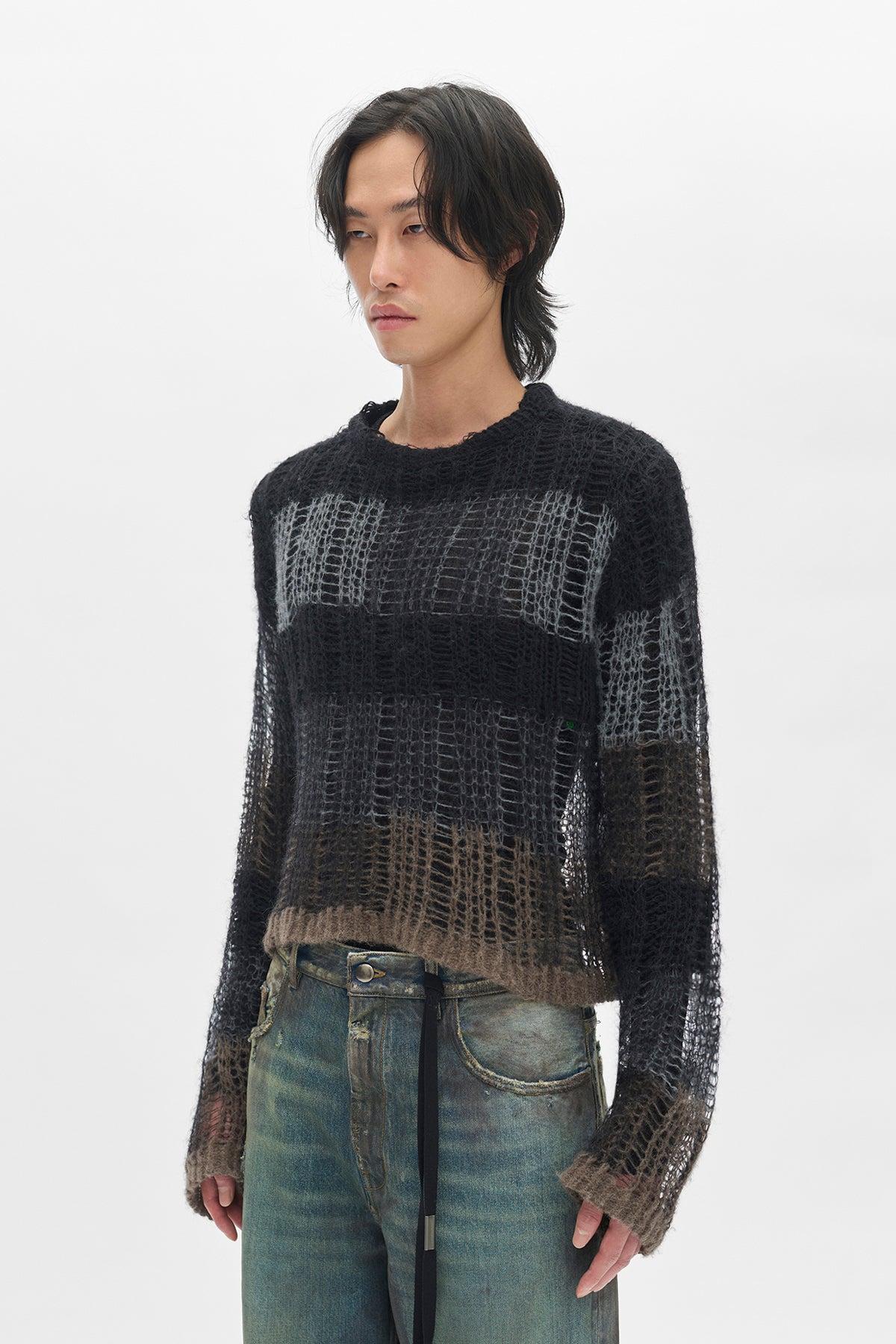 Ann Demeulemeester Poliet Striped Laddered Ajour Knit Sweataer in 