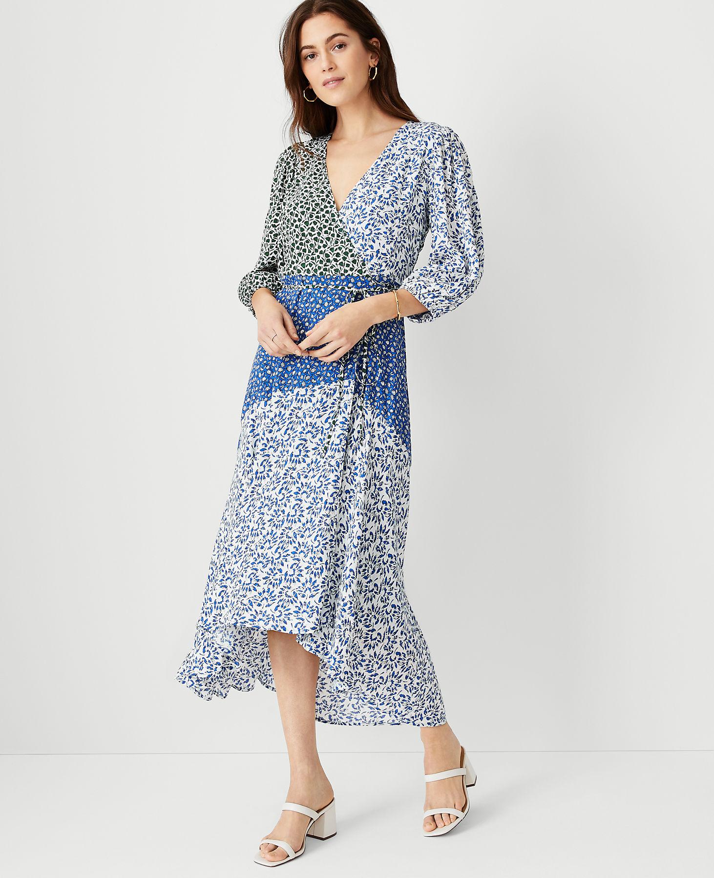 Ann Taylor Floral Wrap Flare Dress in Blue | Lyst Canada