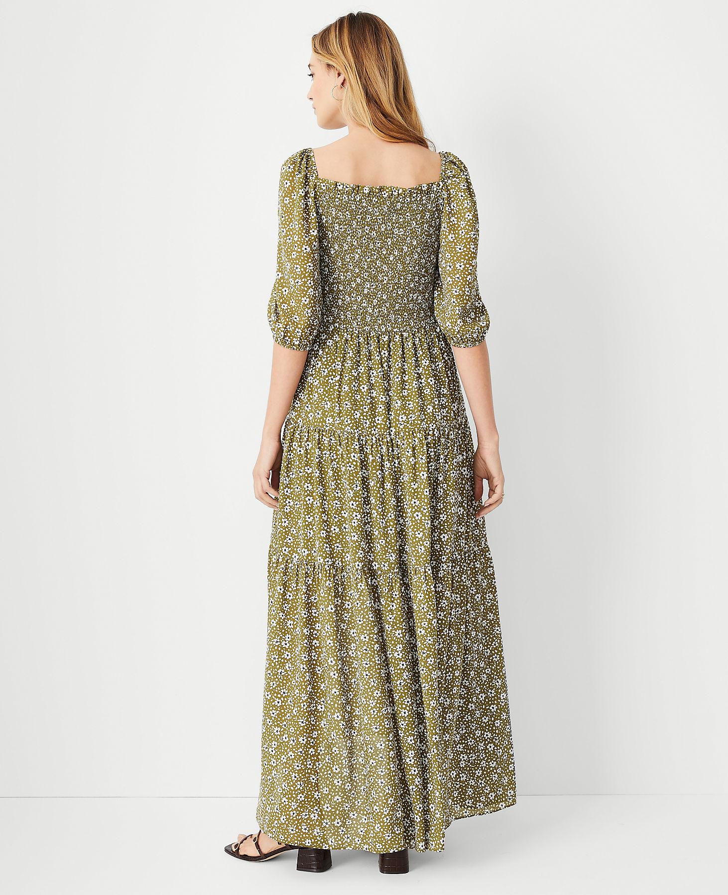 Ann Taylor Floral Smocked Bodice Maxi 