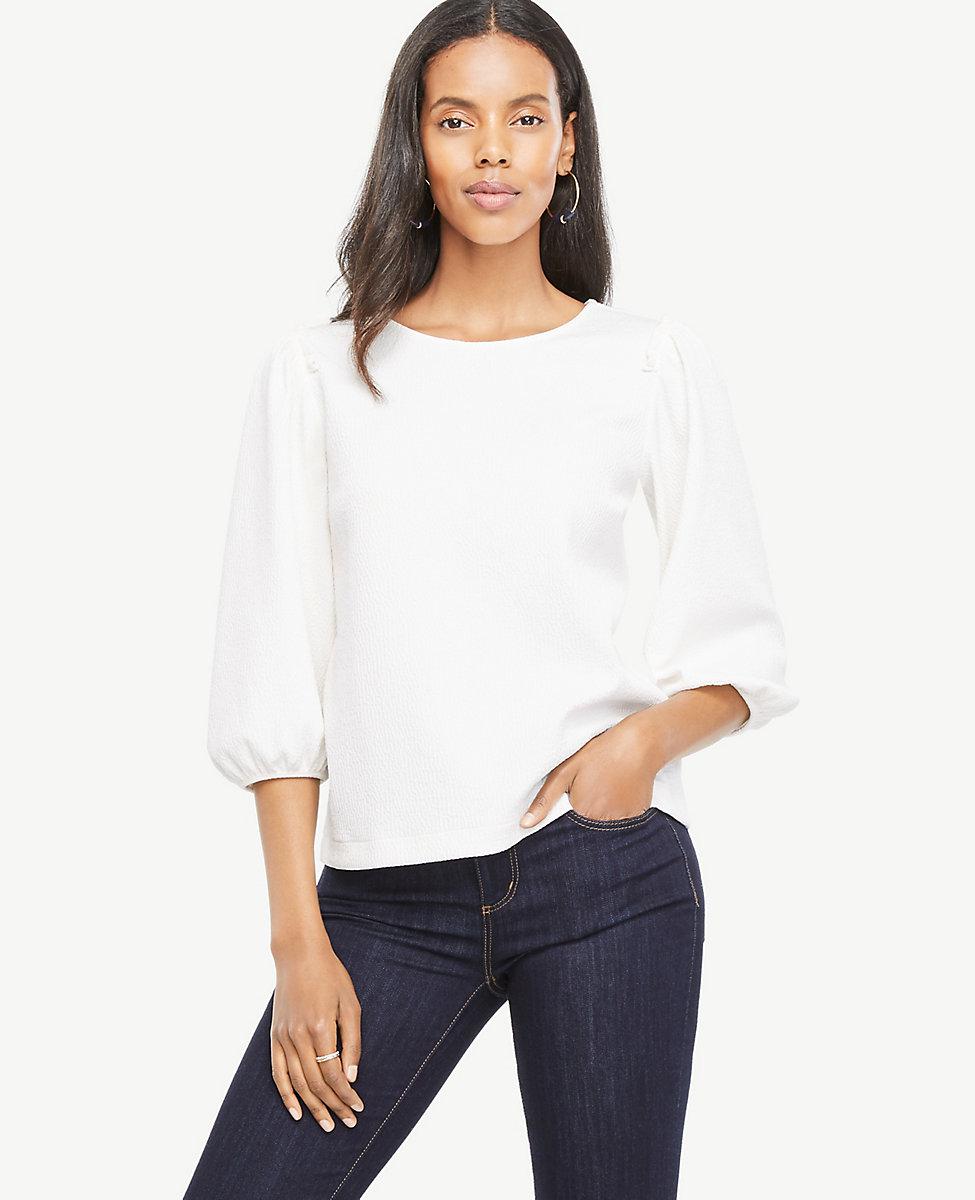 Lyst Ann Taylor Puff Sleeve Knit Top in White