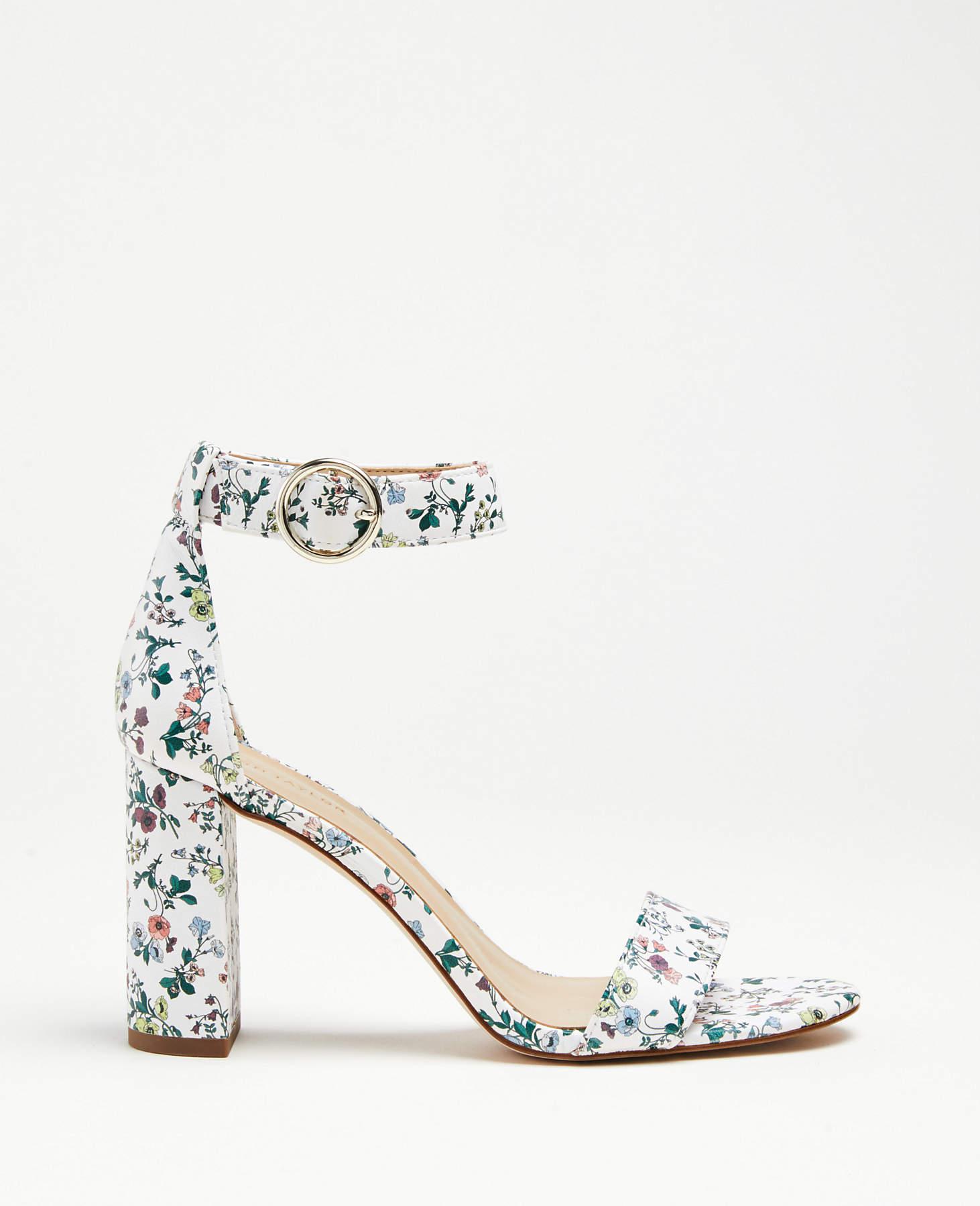 blue and white floral heels