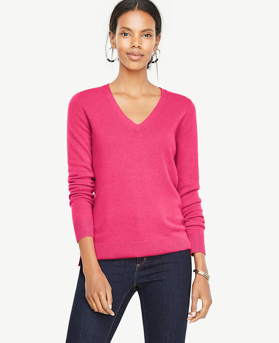 Lyst - Ann Taylor Cashmere V-neck Sweater in Pink