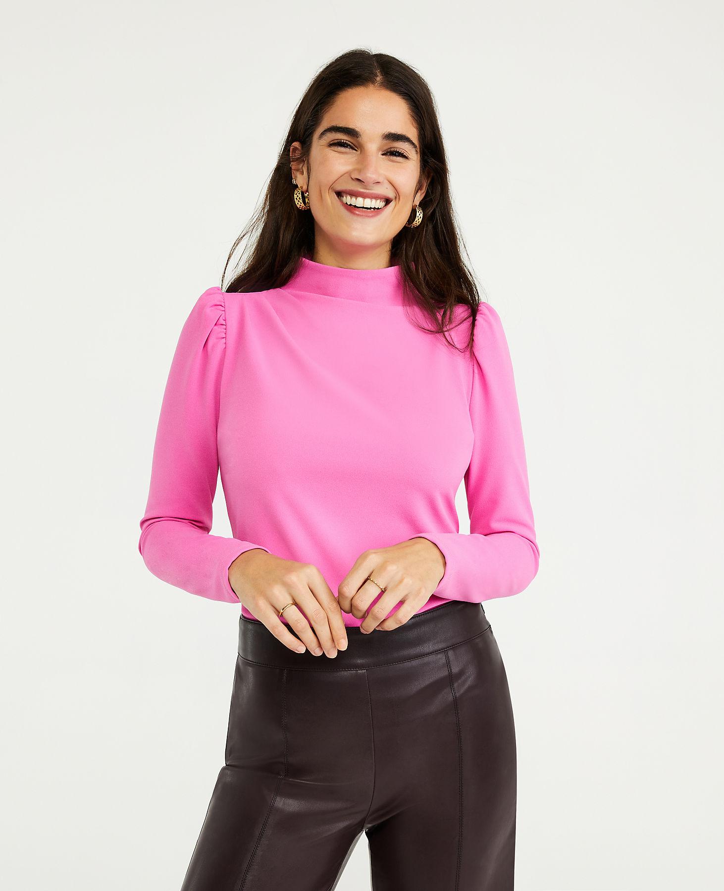 Ann Taylor Petite Mock Neck Puff Sleeve 