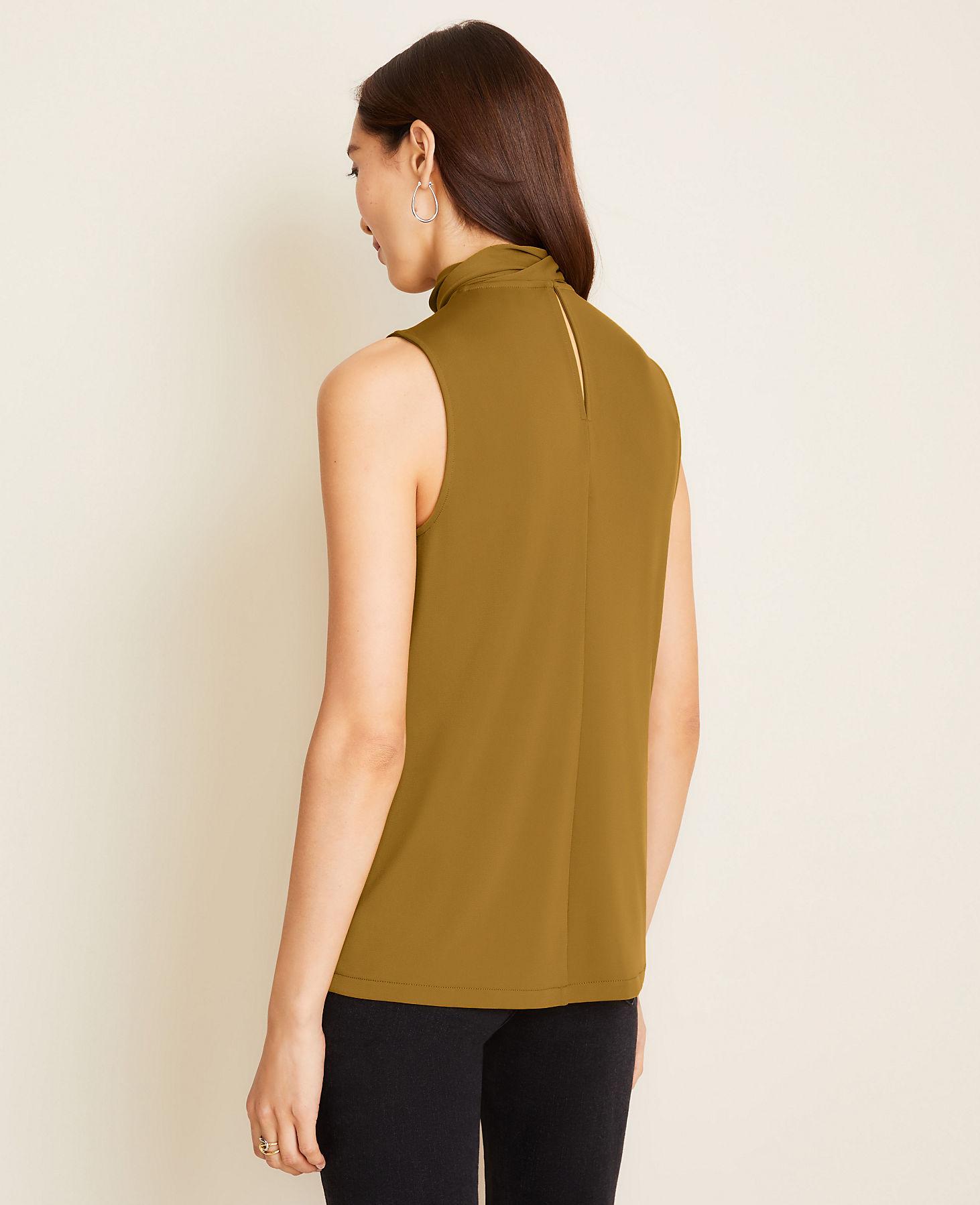 Download Ann Taylor Petite Matte Jersey Tie Neck Shell in Green - Lyst