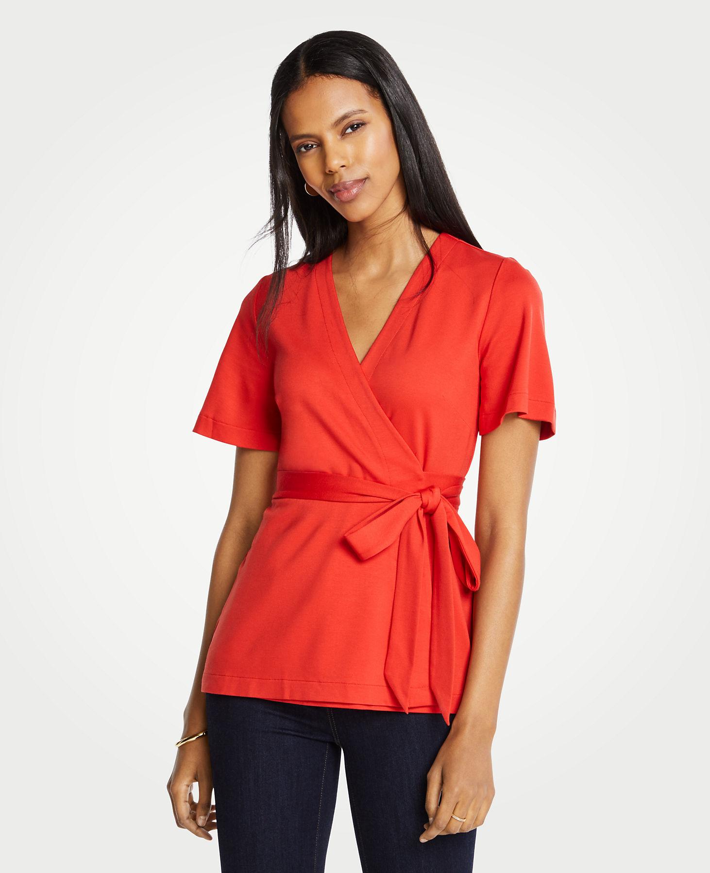 belted wrap top