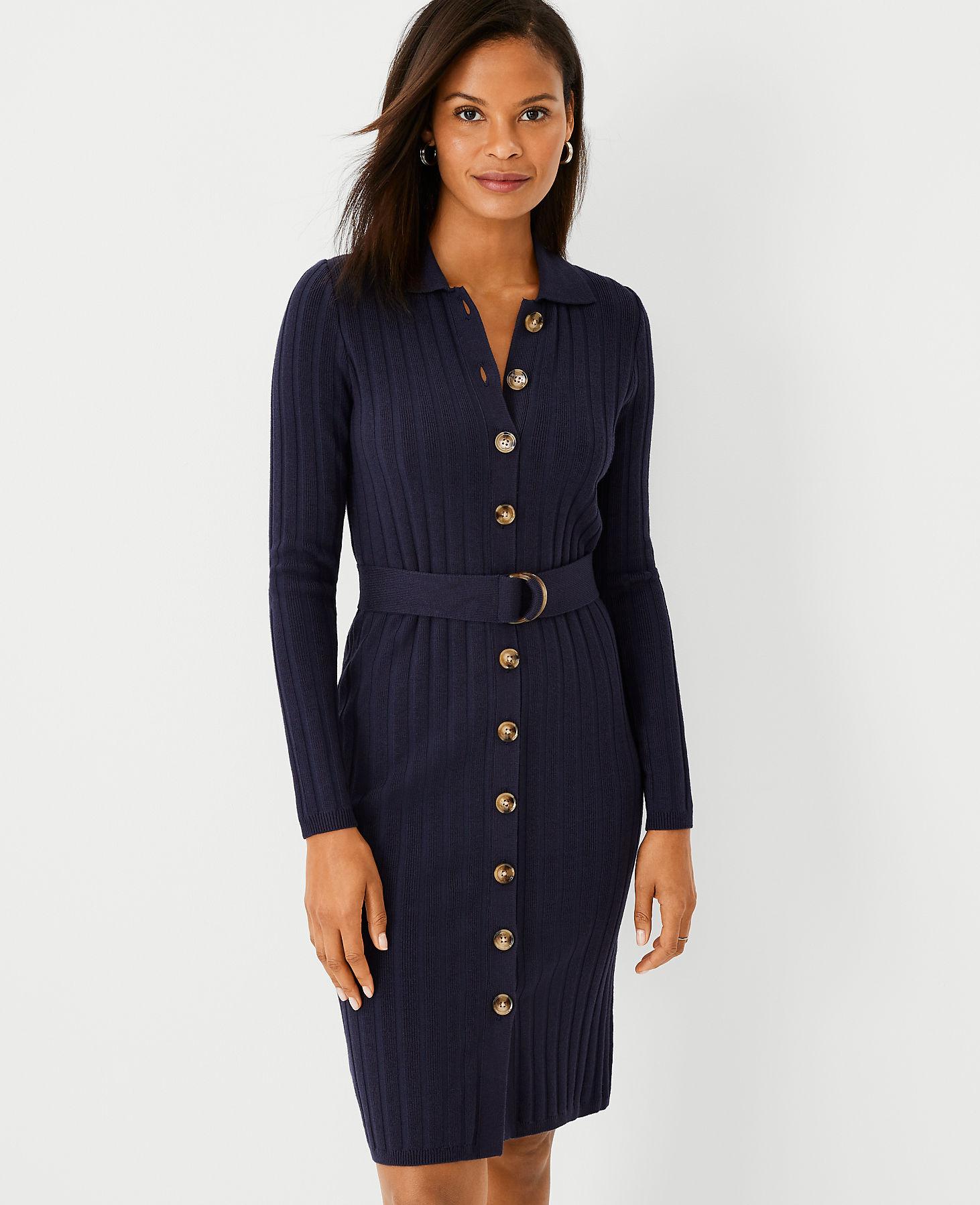 Ann Taylor Button Front Belted Sweater 
