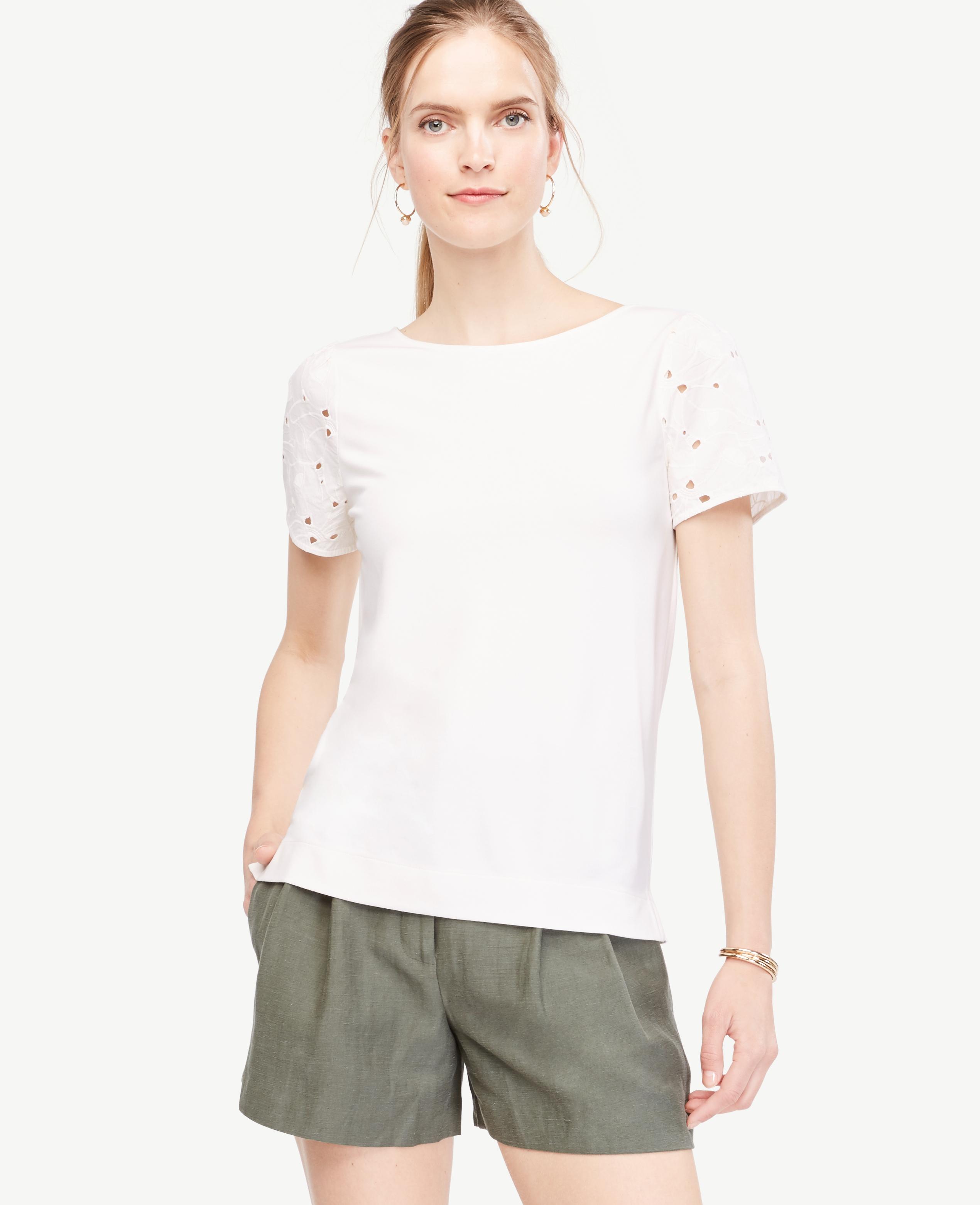 Ann Taylor Petite Lace Puff Sleeve Tee in White Lyst