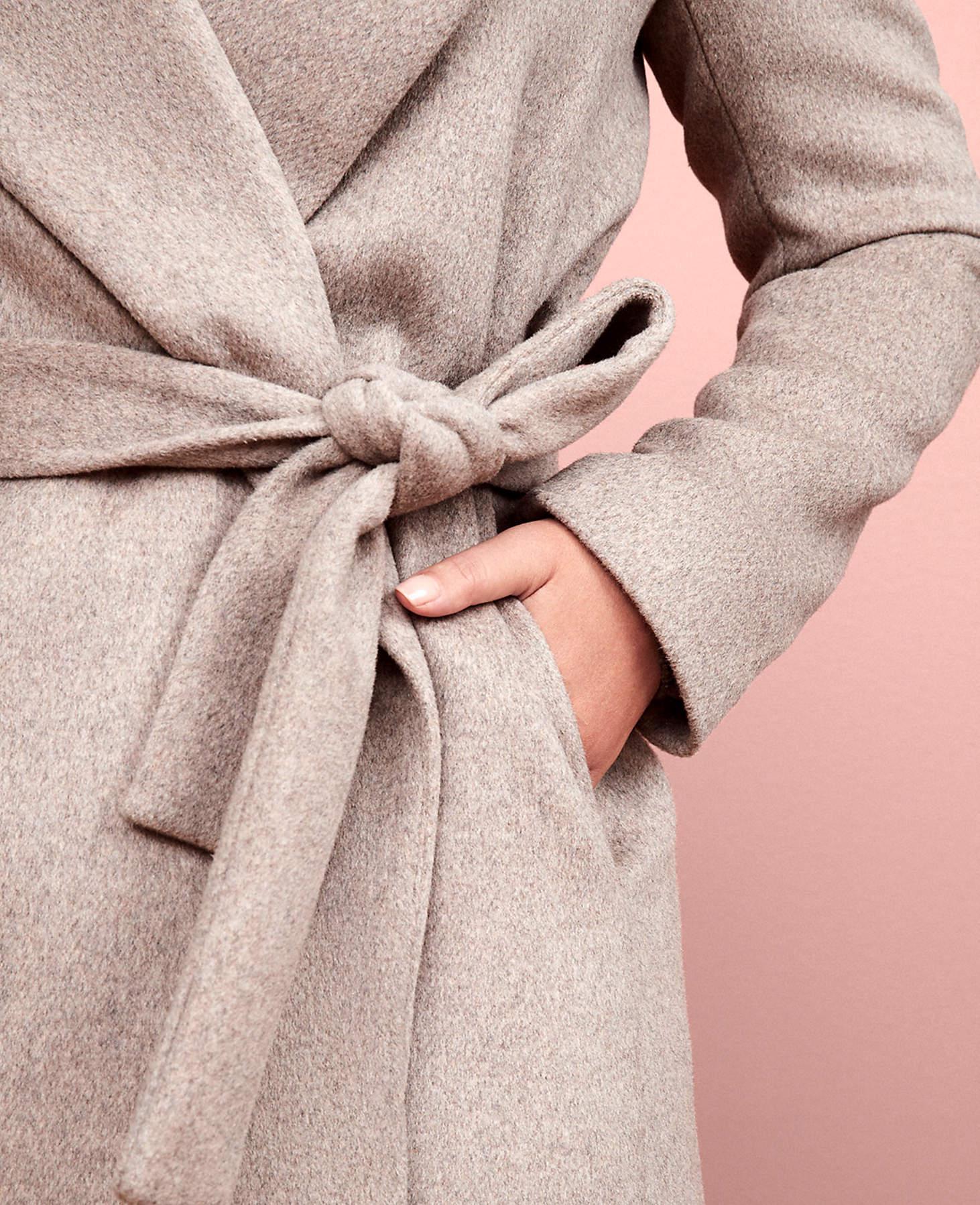 petite shawl collar wrap coat