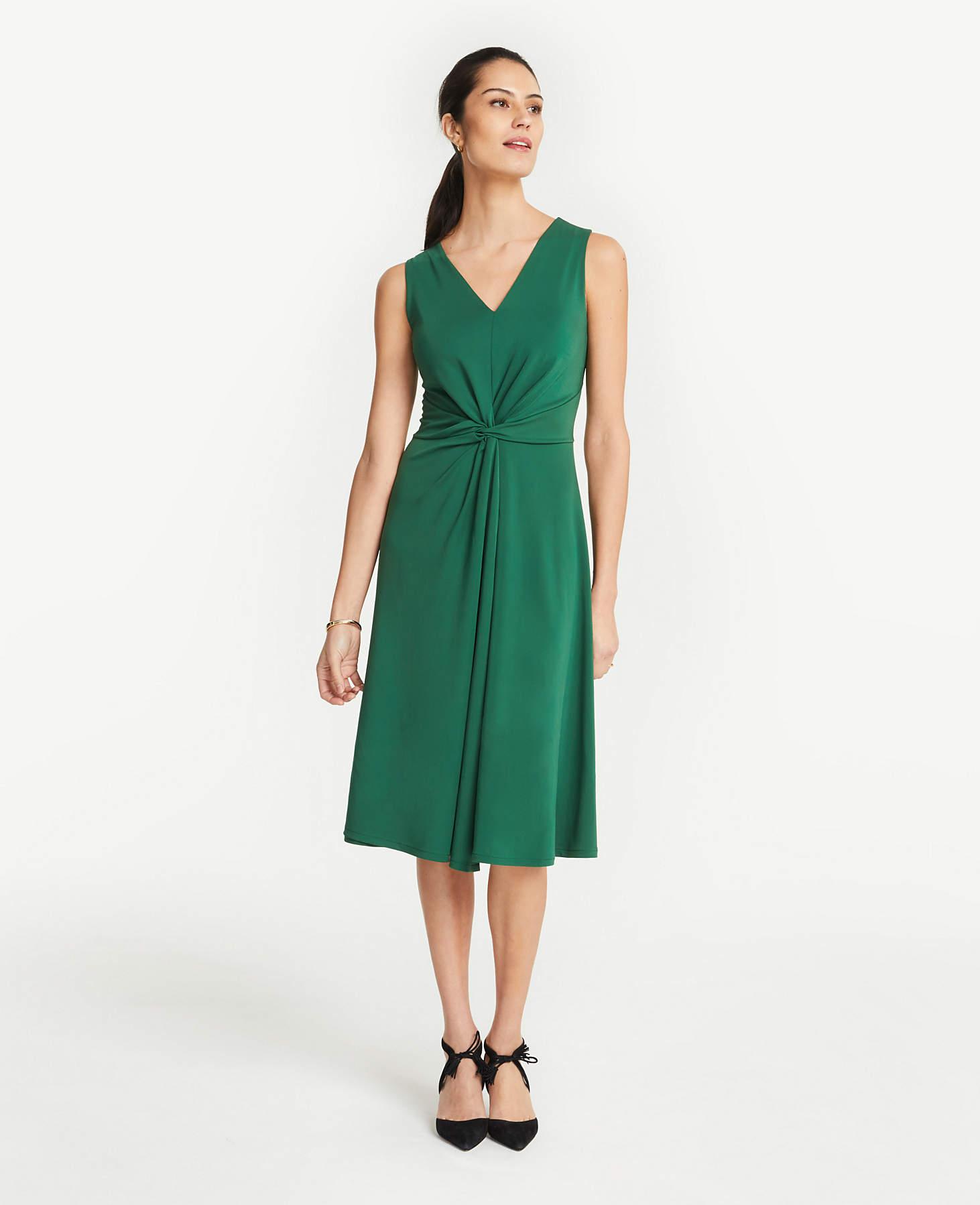 Women S Green Matte Jersey Knot Front Midi Dress Women S Green Matte Jersey Knot Front Midi Dress