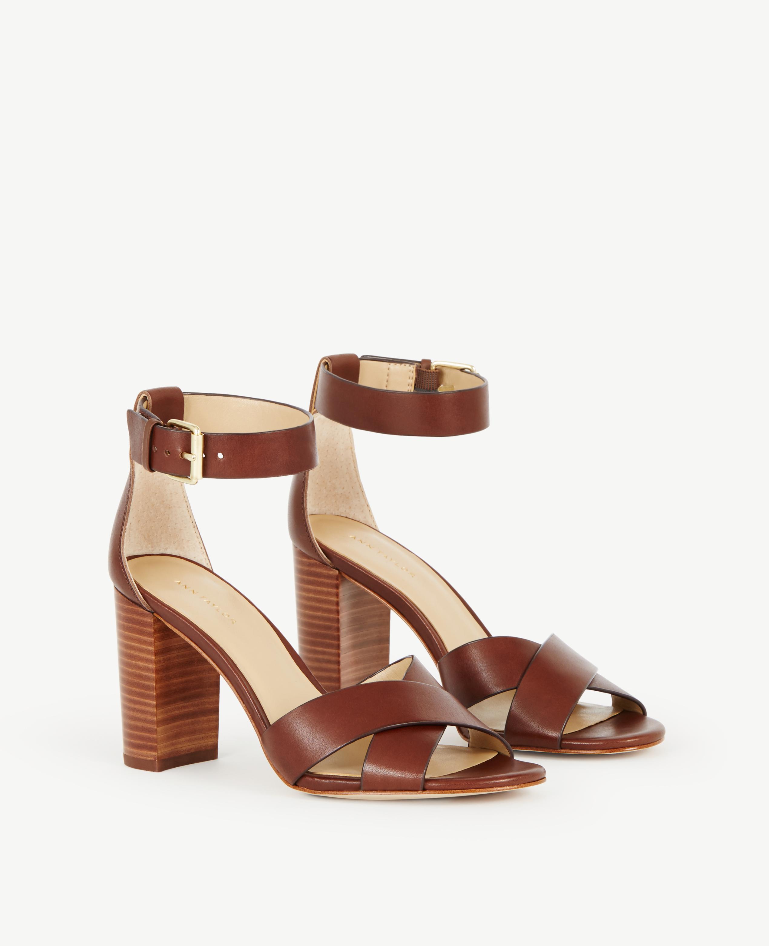 brown leather block heel sandals