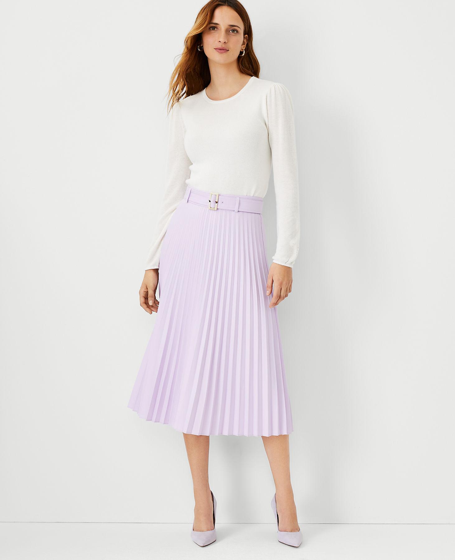 Ann Taylor Petite Belted Pleated Midi Skirt in Purple | Lyst Canada