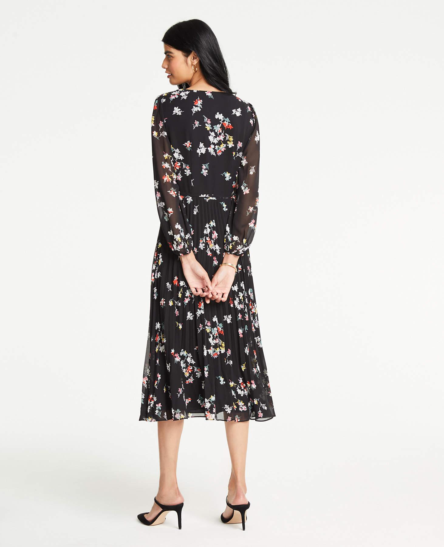 meadow floral pleated wrap dress