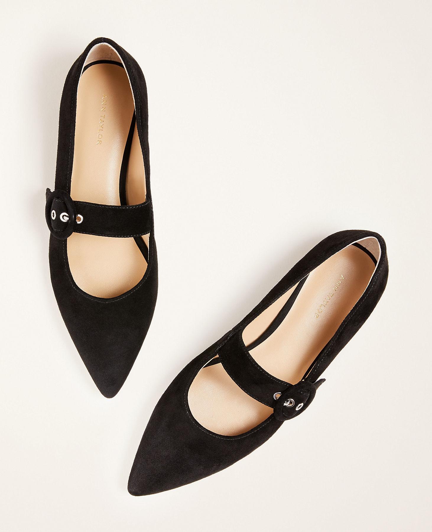 black suede mary jane flats