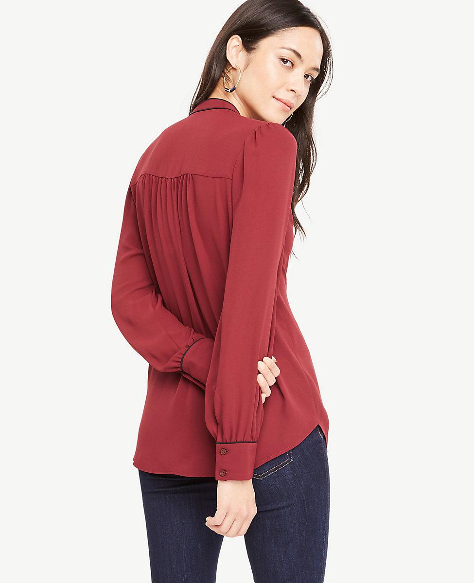 Ann Taylor Piped Blouse in Red Lyst