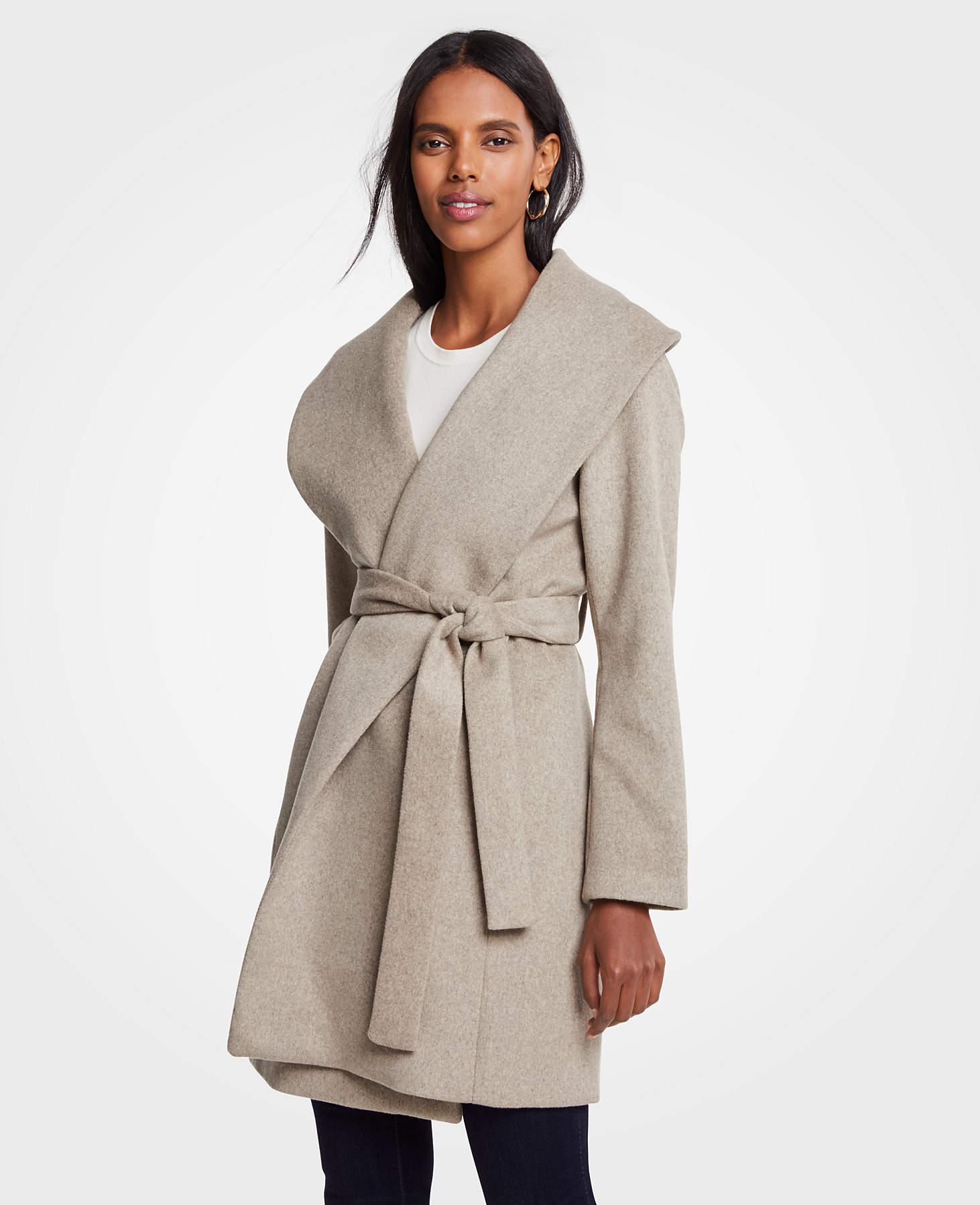 Wool Petite Shawl Collar Wrap Coat 