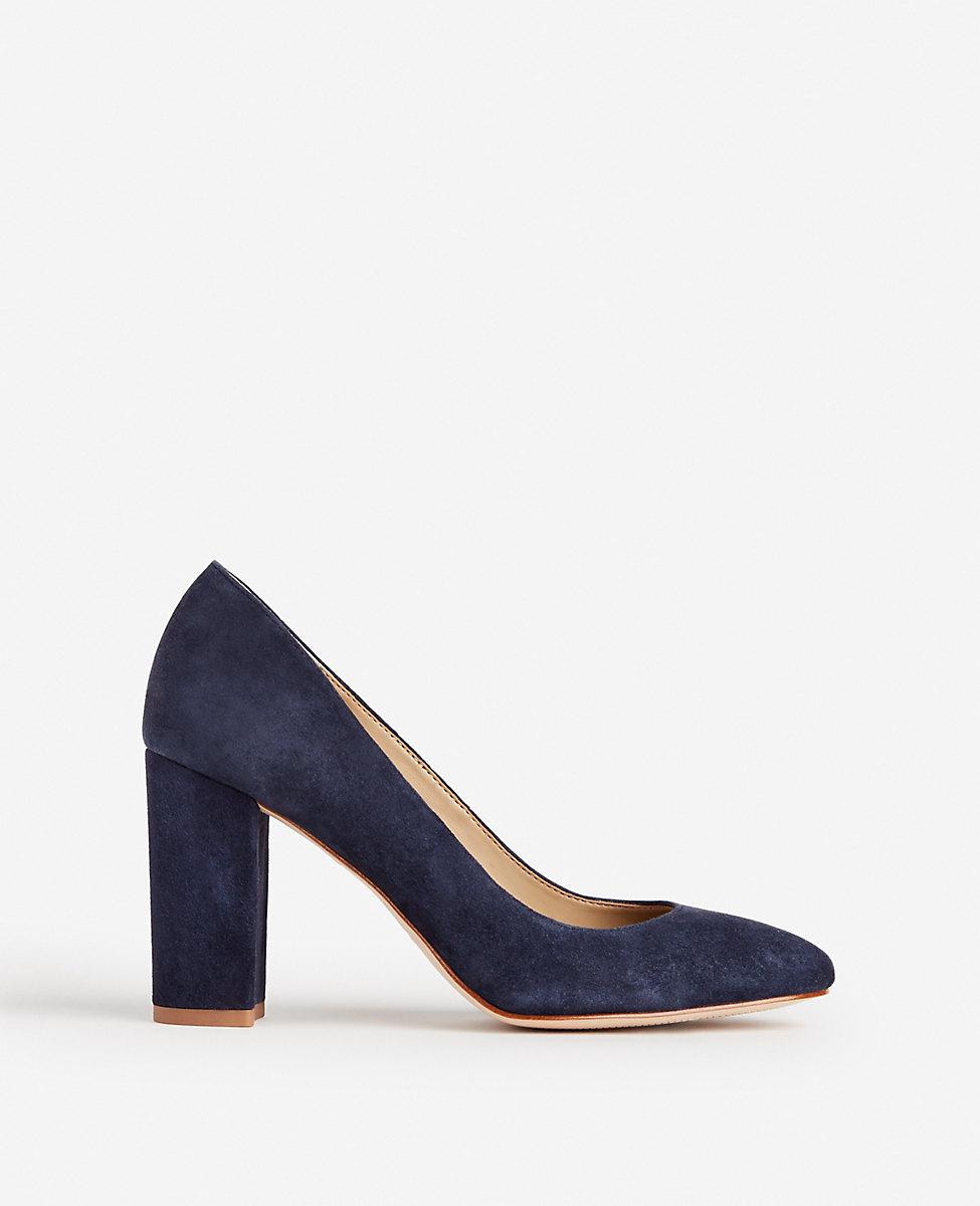 navy block heel pumps