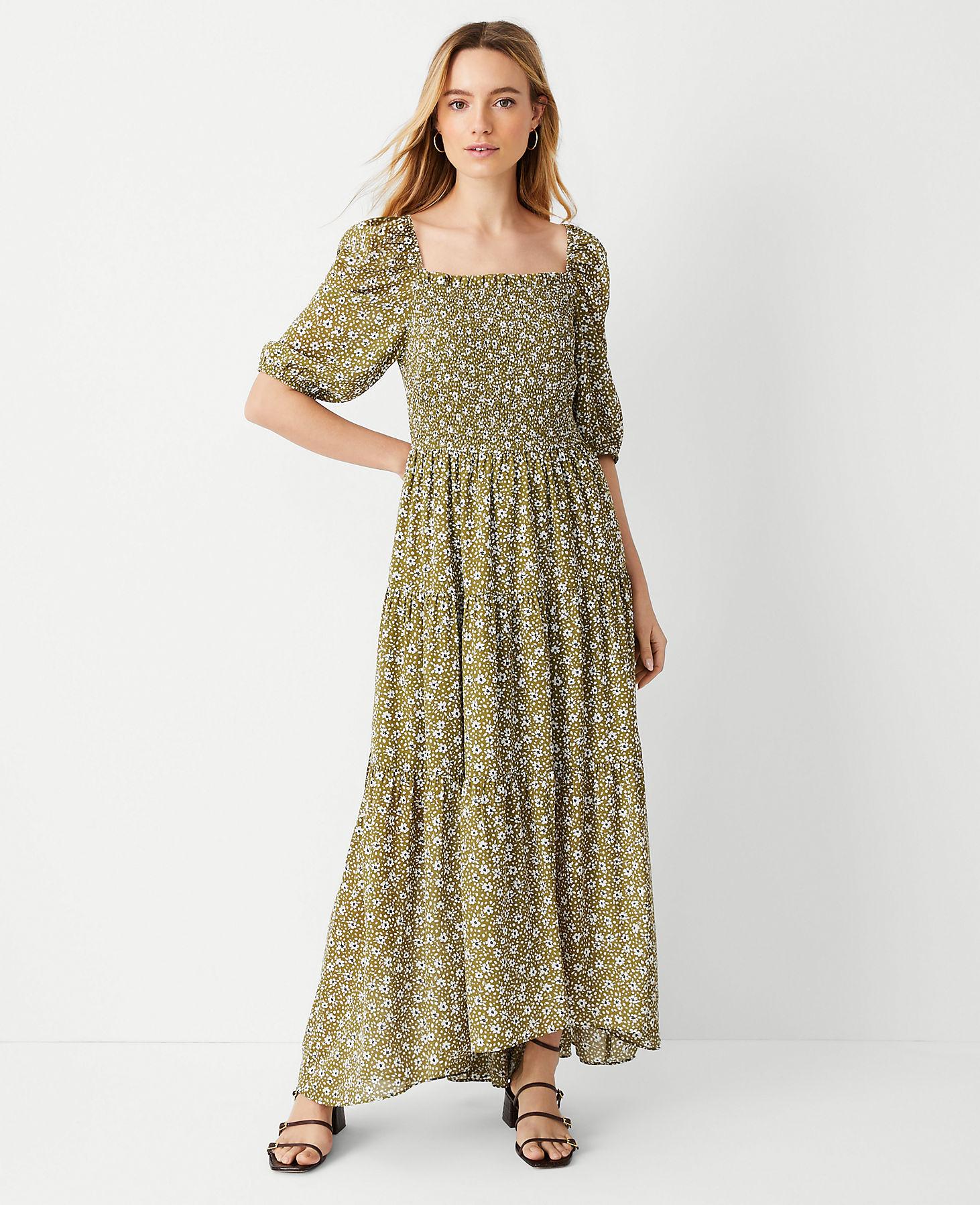Ann Taylor Floral Smocked Bodice Maxi 