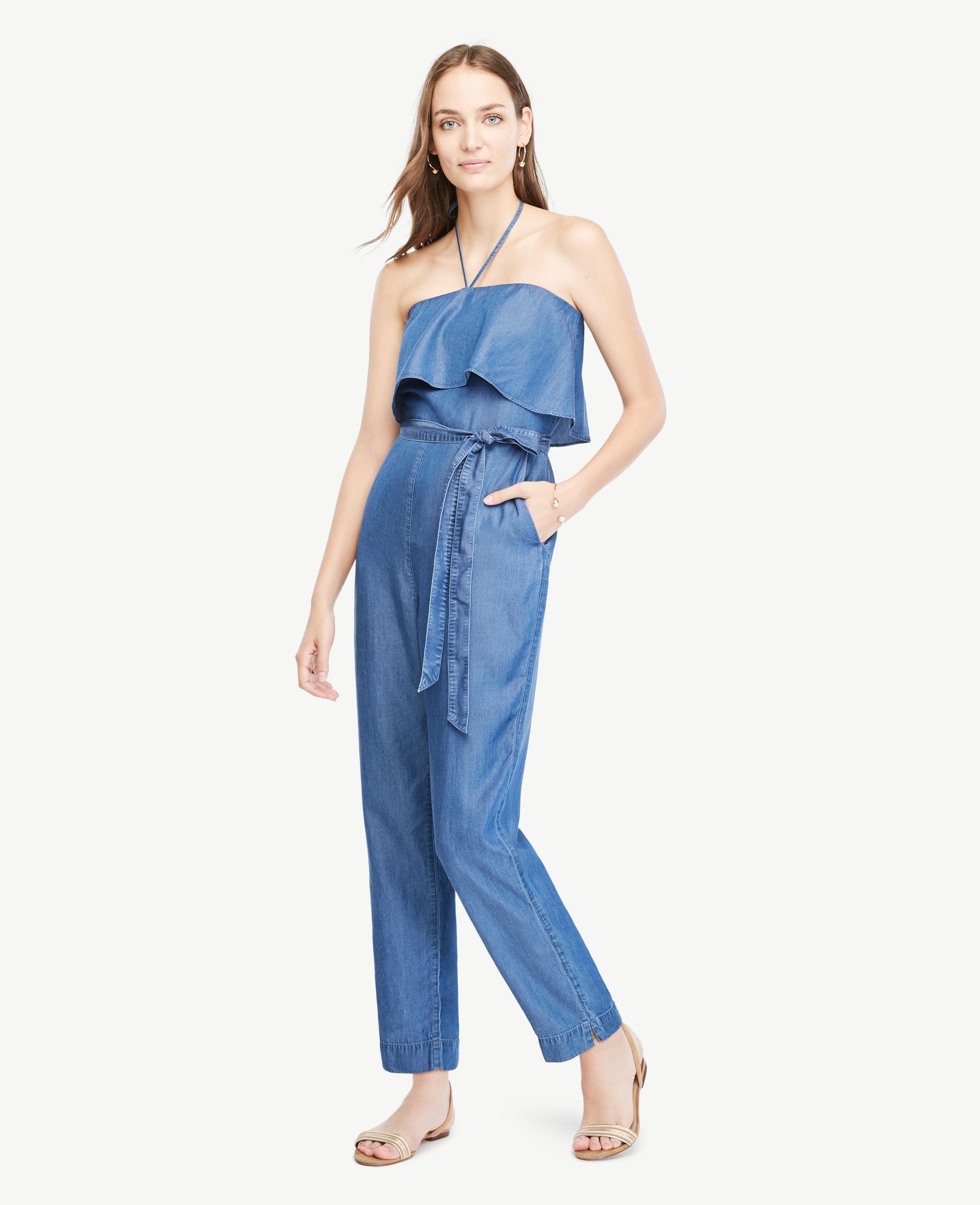 petite chambray jumpsuit