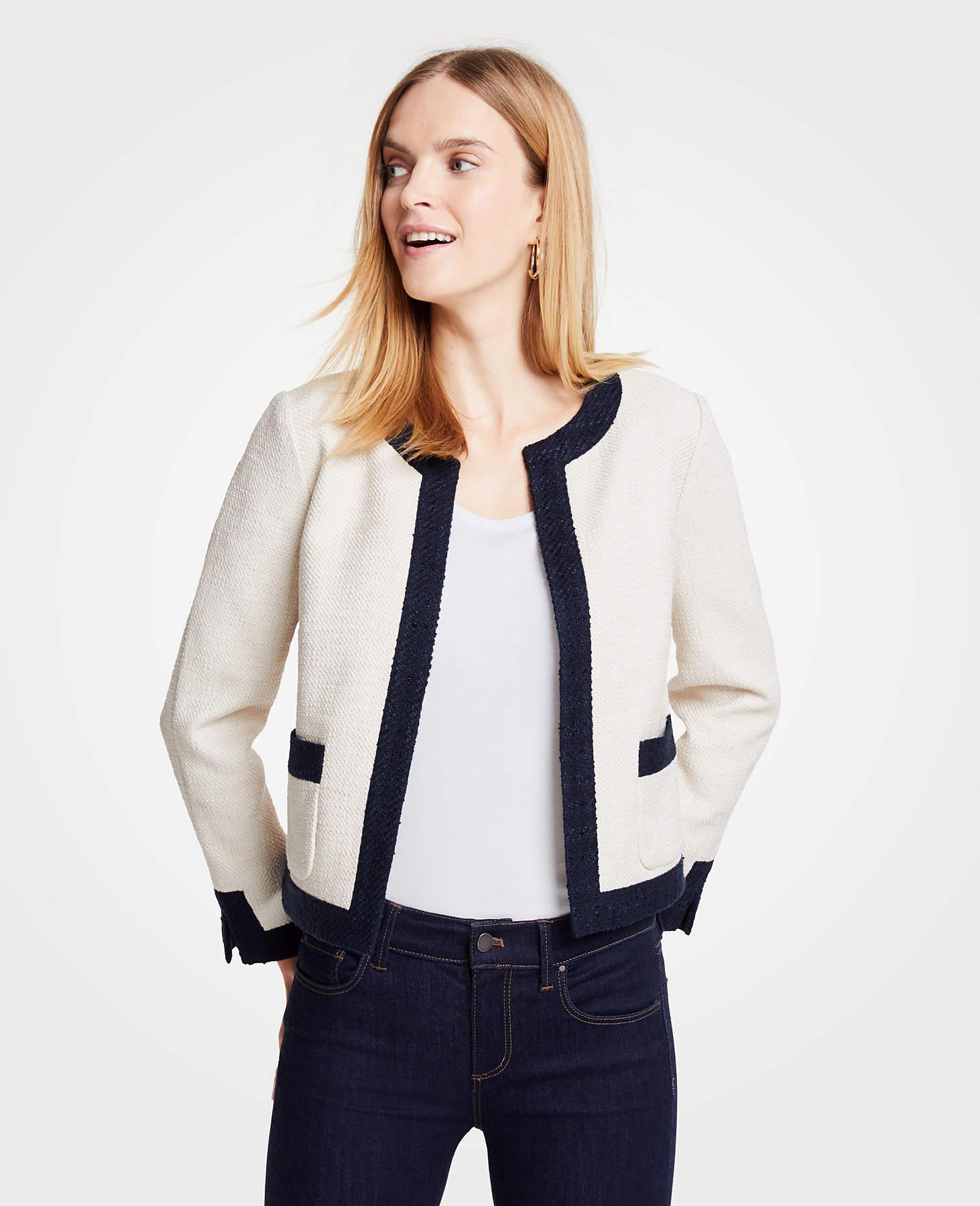 Ann Taylor Textured Open Jacket in Natural - Lyst