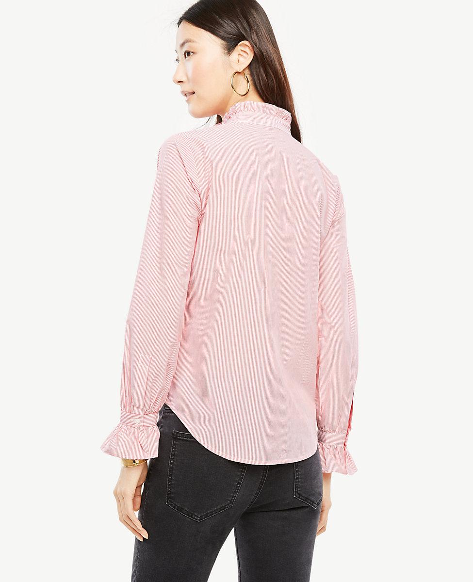 pink ruffle neck blouse