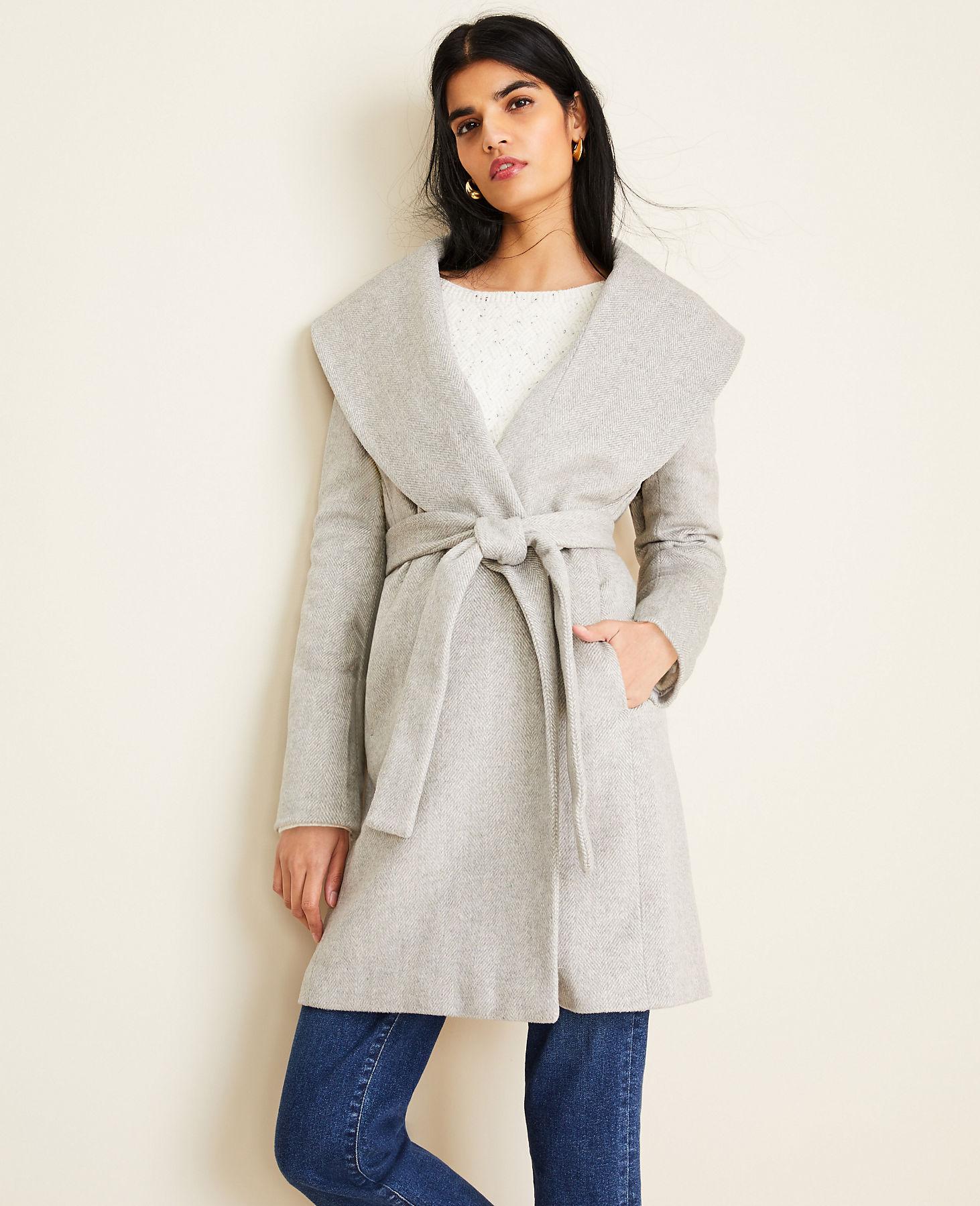 Ann Taylor Wool Herringbone Shawl Collar Wrap Coat in Gray Save 15 Lyst